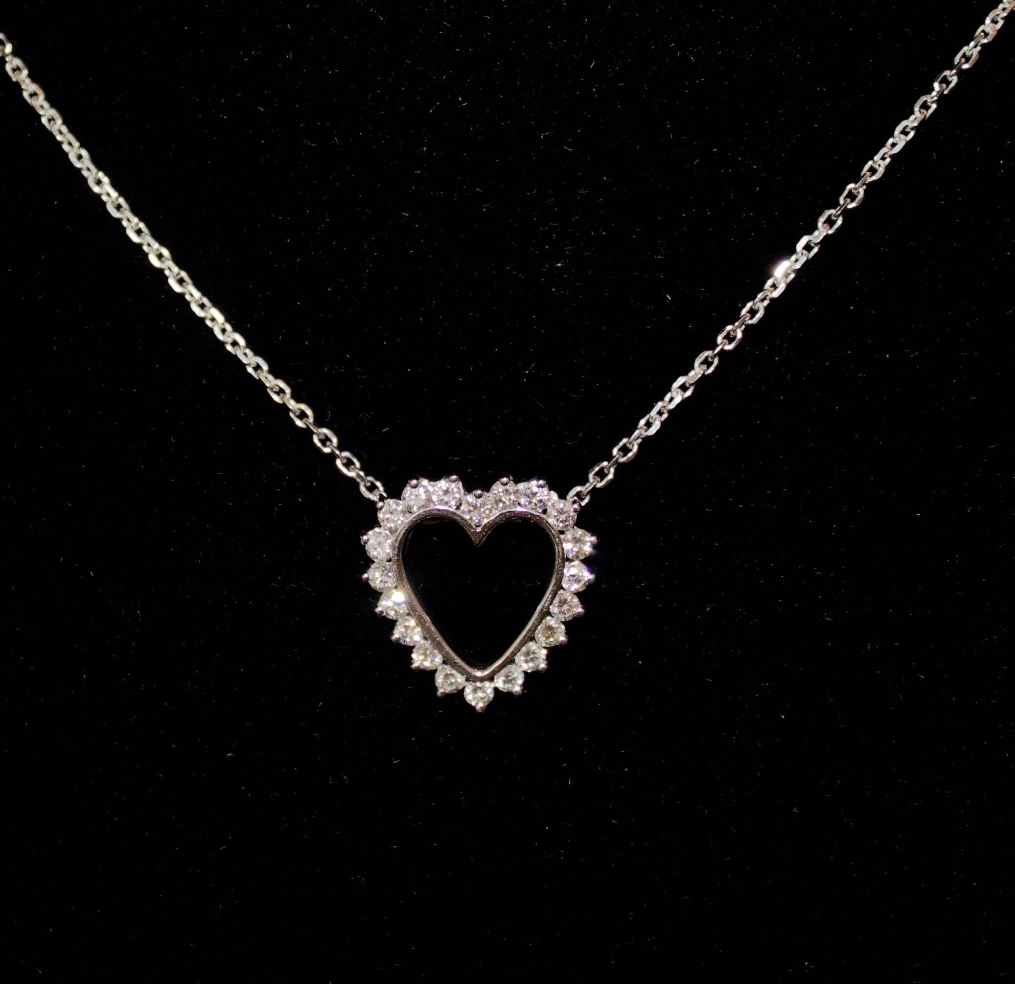 The Classic Diamond Heart Necklace in White Gold
Twenty Round Brilliant Cut Diamonds weighing 1.00 carats approximately
From Betty White to Kim Karda....  (I can't even write the name) Celebrities and Regular Folk have Embraced this Classic