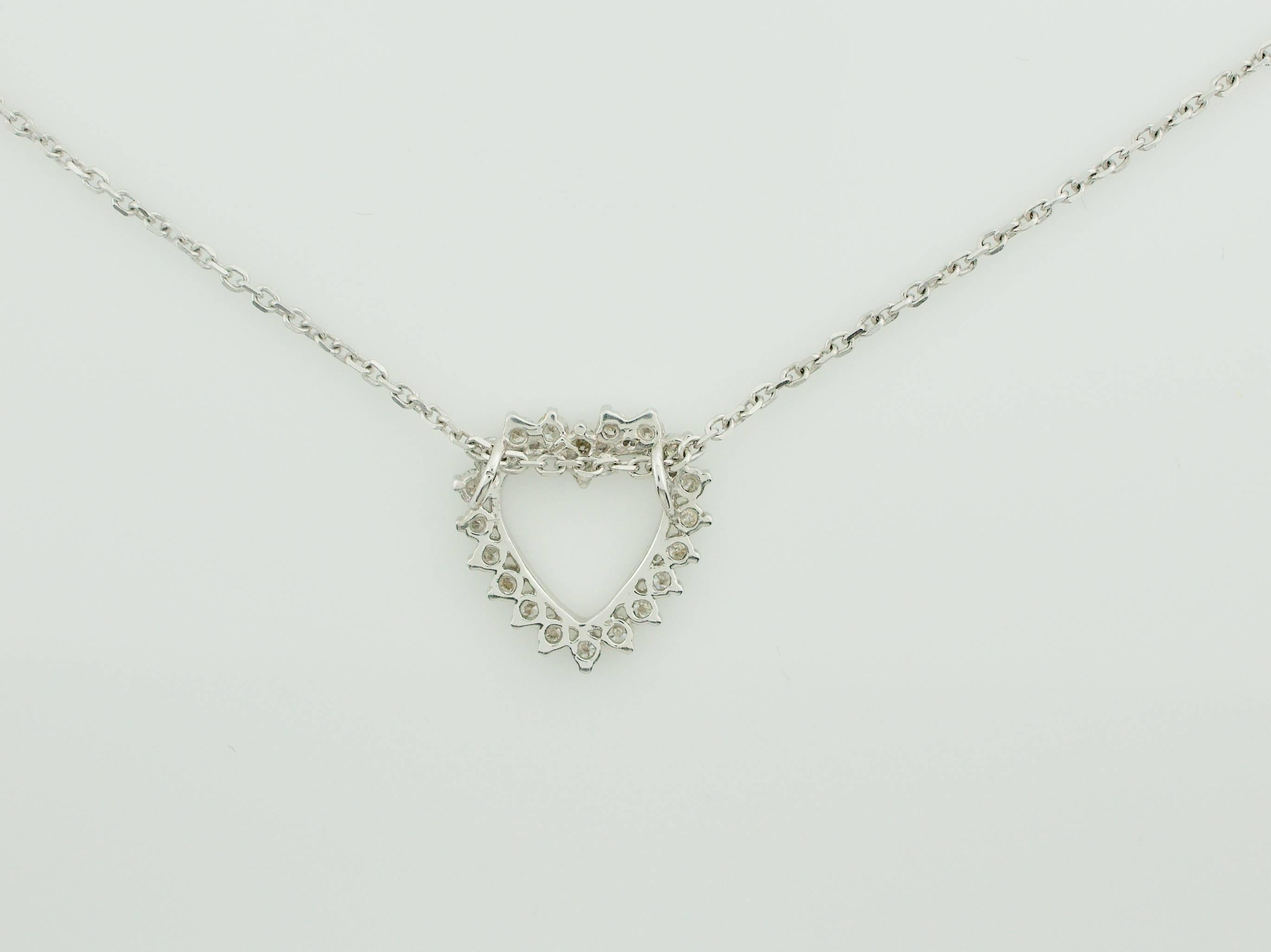 Round Cut Classic Diamond Heart Necklace in White Gold For Sale