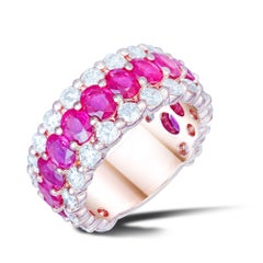 Classic Red Ruby White Diamond White Gold Band Ring for Her 18k