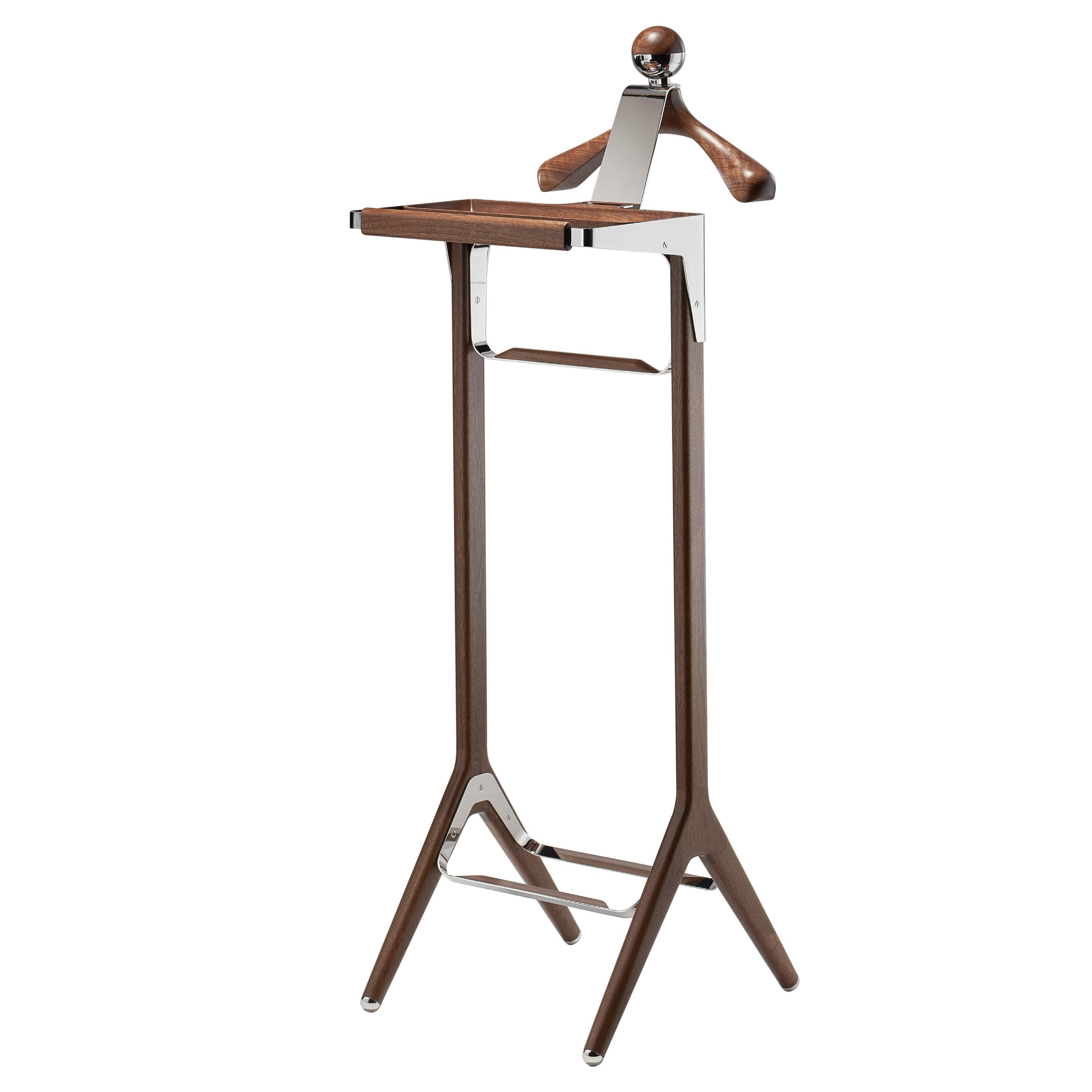 Classical Valet Stand by Honorific in S Steel and American Black Walnut For Sale