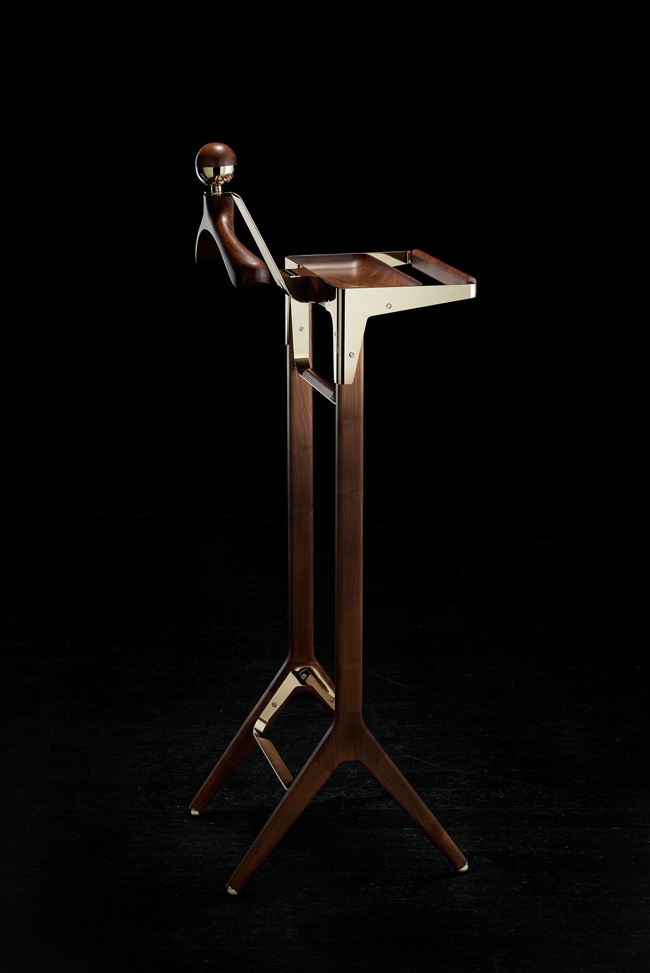 Mid-Century Modern The Classical Valet Stand by Honorific in Solid Brass and American Black Walnut For Sale