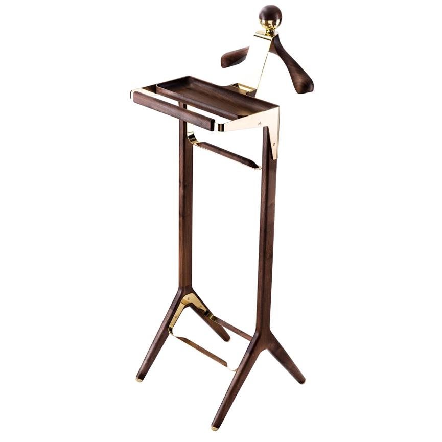 The Classical Valet Stand by Honorific in Solid Brass and American Black Walnut For Sale