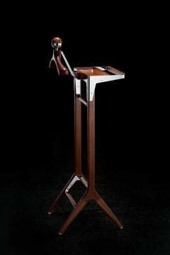 The Classical Valet Stand by Honorific in Stainless Steel and Sapele Hardwood
