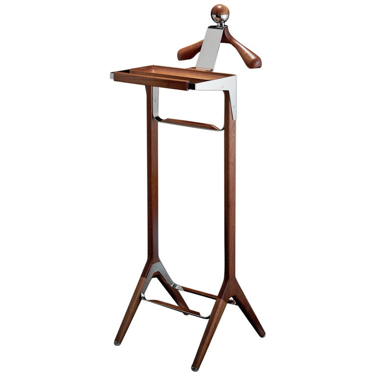 The Classical Valet Stand by Honorific in Stainless Steel and Sapele