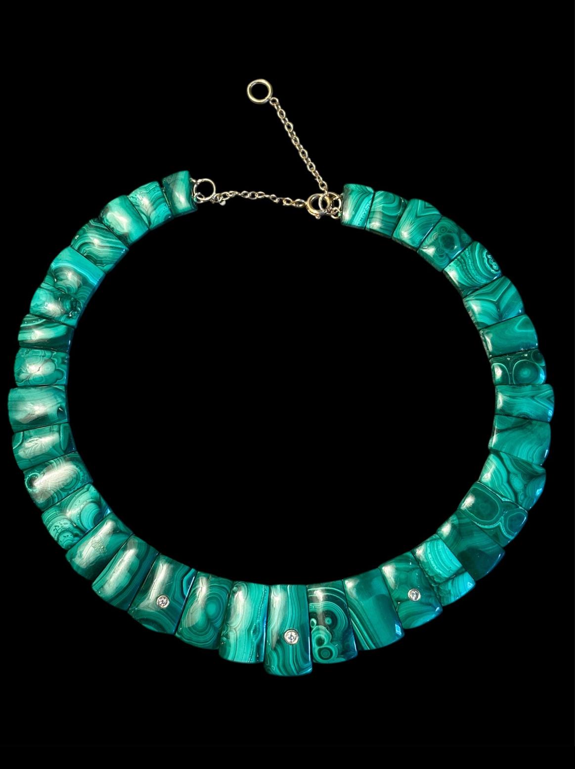 Perlina La collana CLEOPATRA // malachite e diamanti in vendita