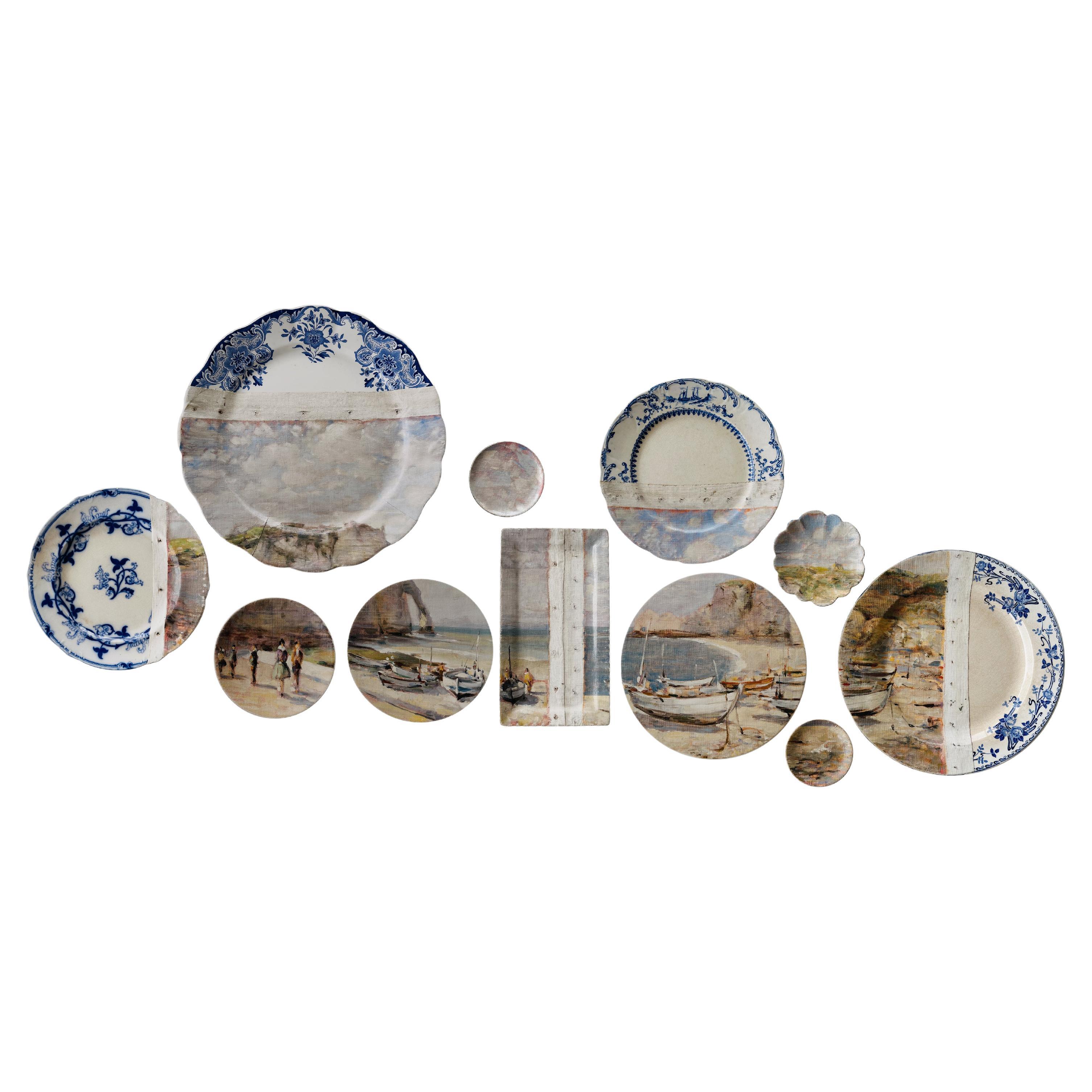 "The Cliffs of Étretat" - Wall Art Composition of Decorative Plates and Painting For Sale