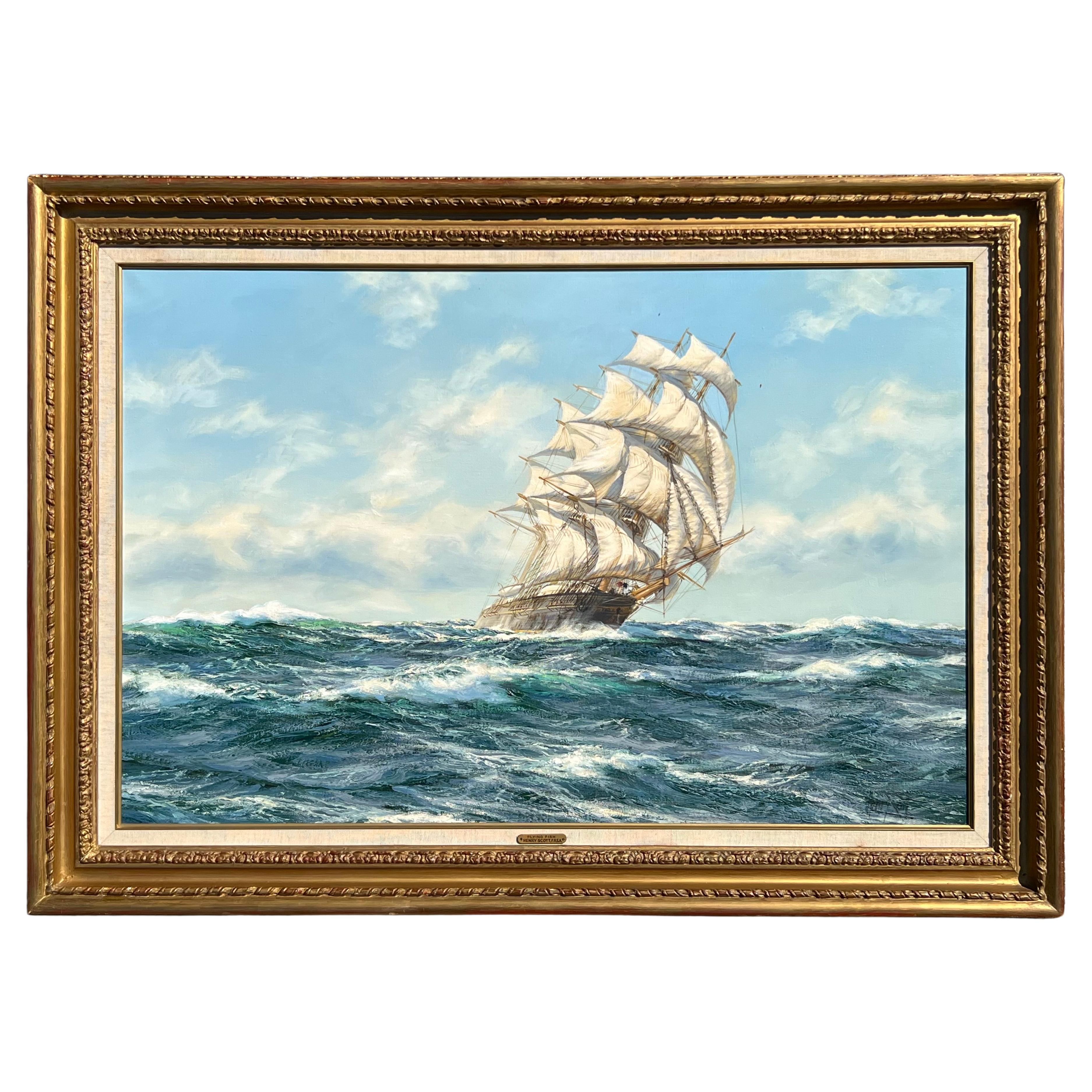 "The Clipper Ship Flying Fish" an Oil Painting by Henry Scott For Sale