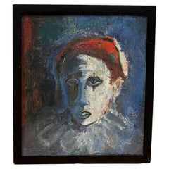 Vintage "The Clown" Oil Painting by Unknown Painter