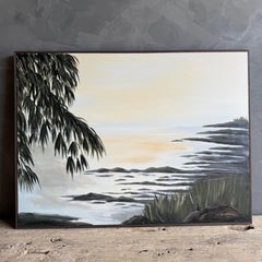 The Coast Contemporary Hand Painted Canvas Artwork in Oak Frame