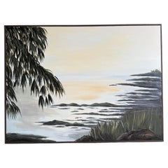 The Coast Contemporary Hand Painted Canvas Artwork in Oak Frame