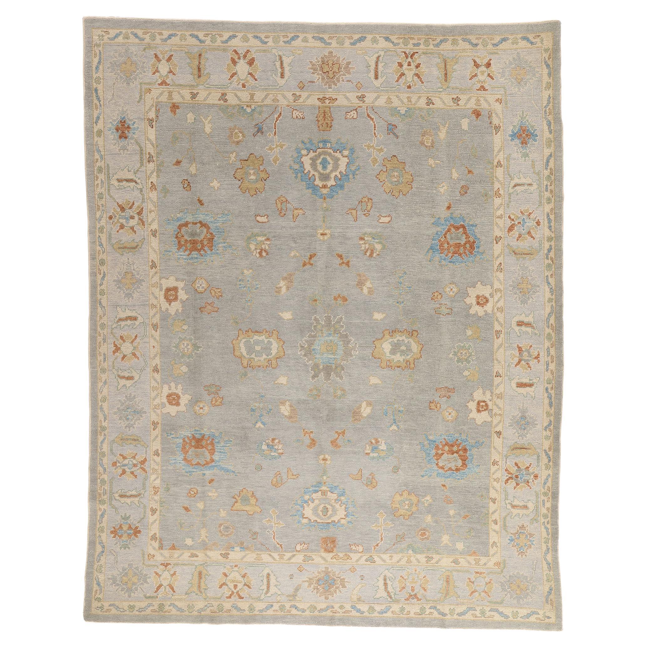 Nuovo tappeto turco contemporaneo Oushak con uno stile costiero e rilassante