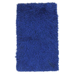 The Cobalt Fjord: A Vintage Swedish Rya Masterpiece of Scandinavian Modernism