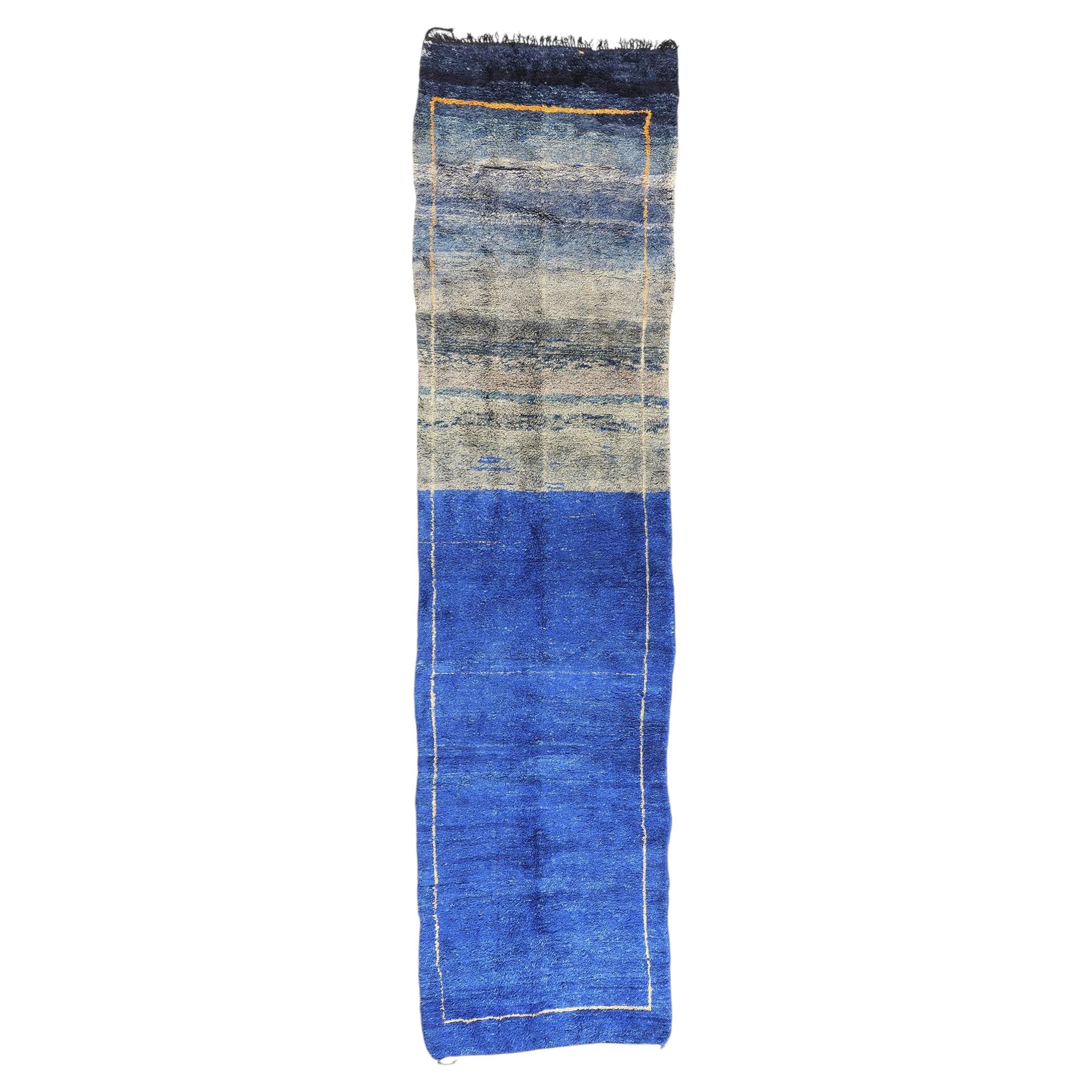 The Cobalt Horizon: A Vintage Beni M'Guild Moroccan Masterpiece of Infinite Calm