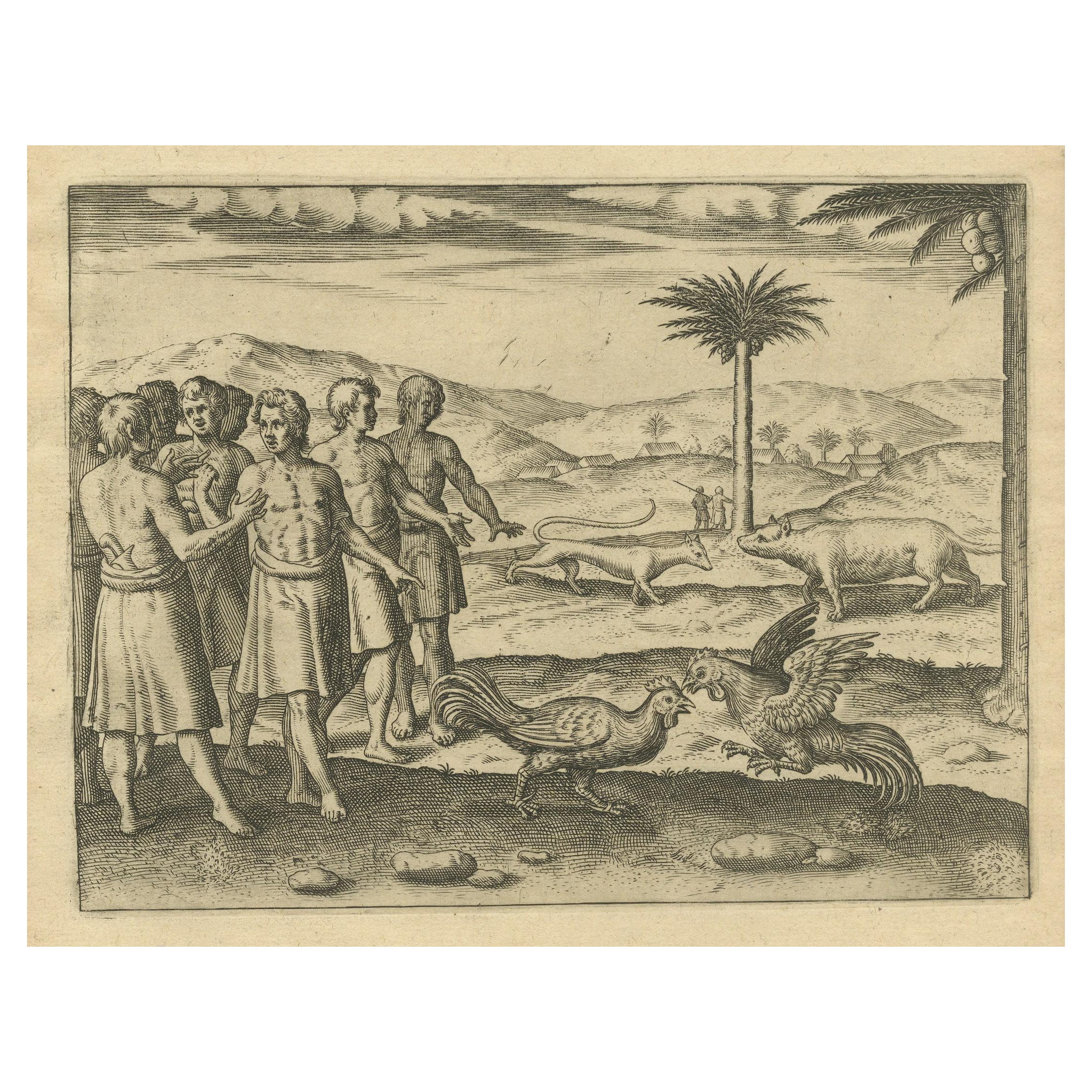 The Cockfight of Java: A 1601 de Bry Gravur von Kulturgegenständen aus Java