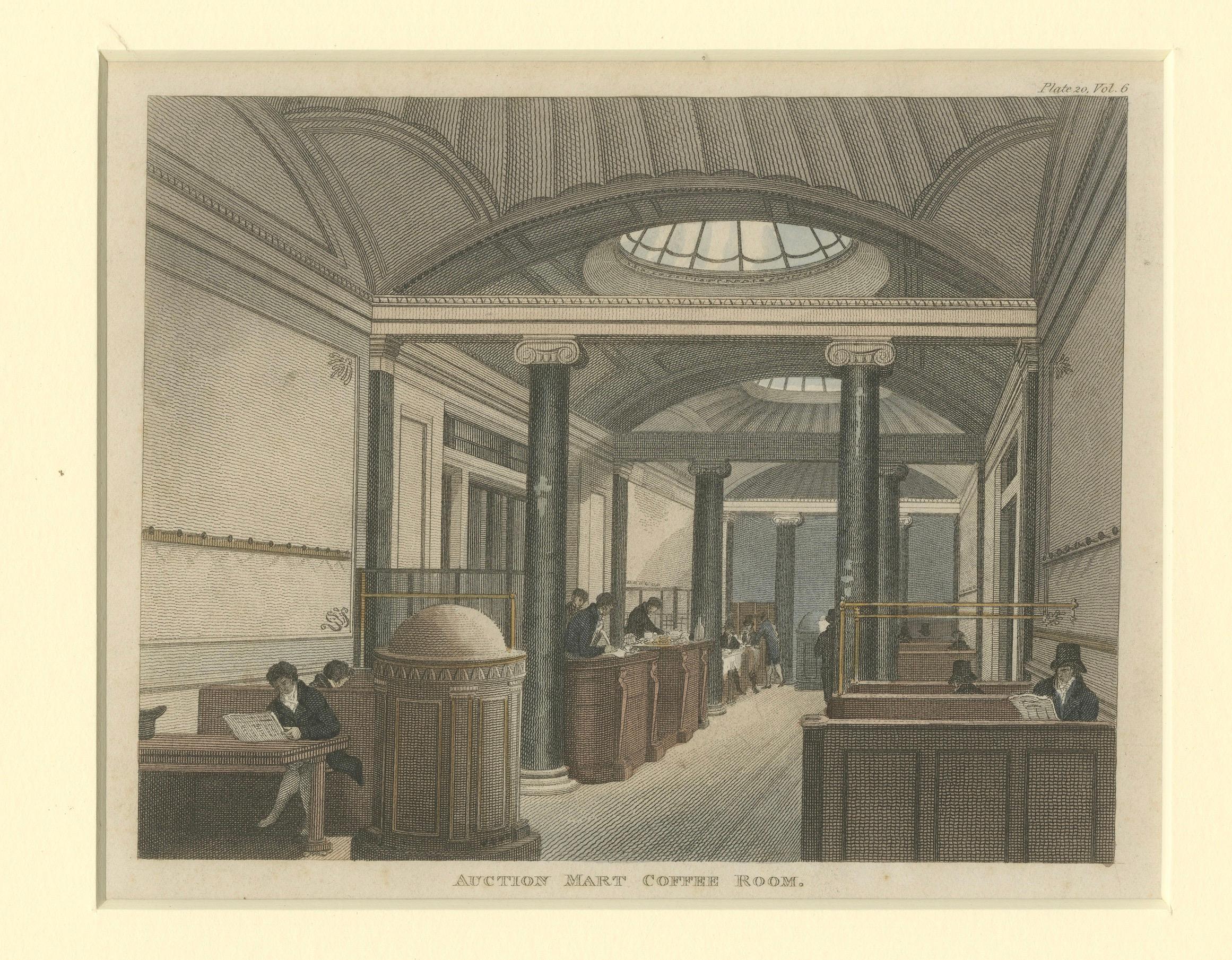 The Coffee Room at the Auction Mart, Bartholomew Lane, London – 1811 In Excellent Condition For Sale In Langweer, NL