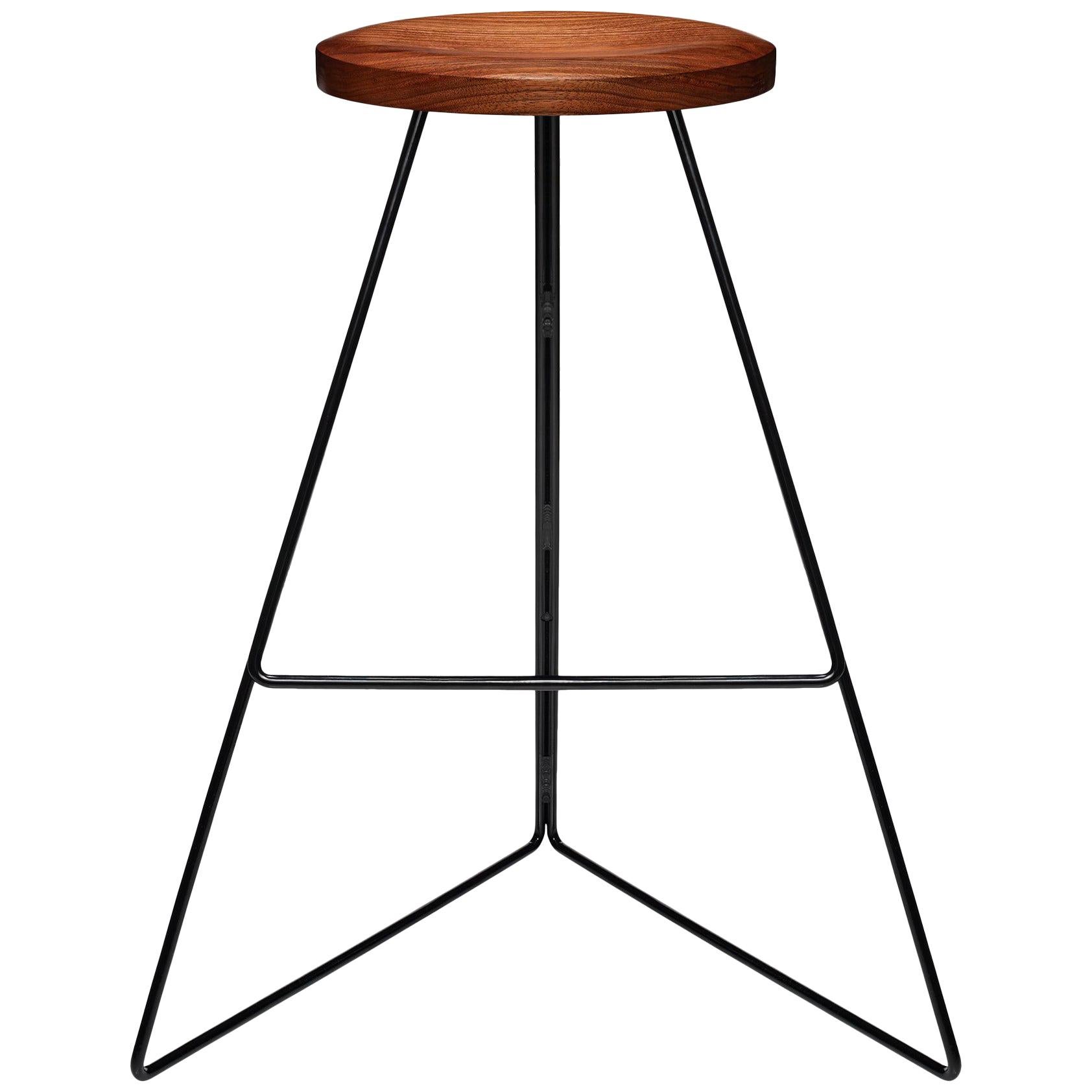 The Coleman Stool, American Black Walnut and Solid Steel For Sale