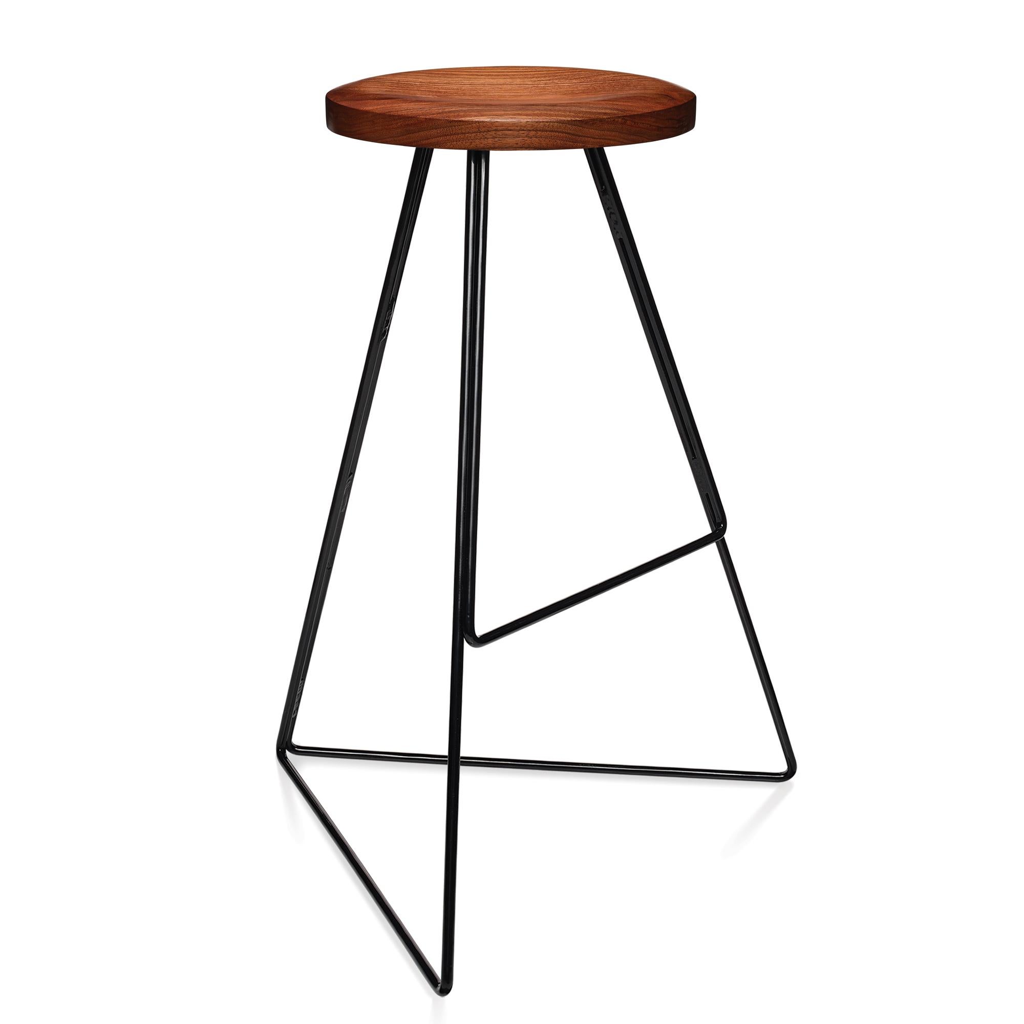 Powder-Coated The Coleman Stool, Black and Walnut, Counter Height For Sale