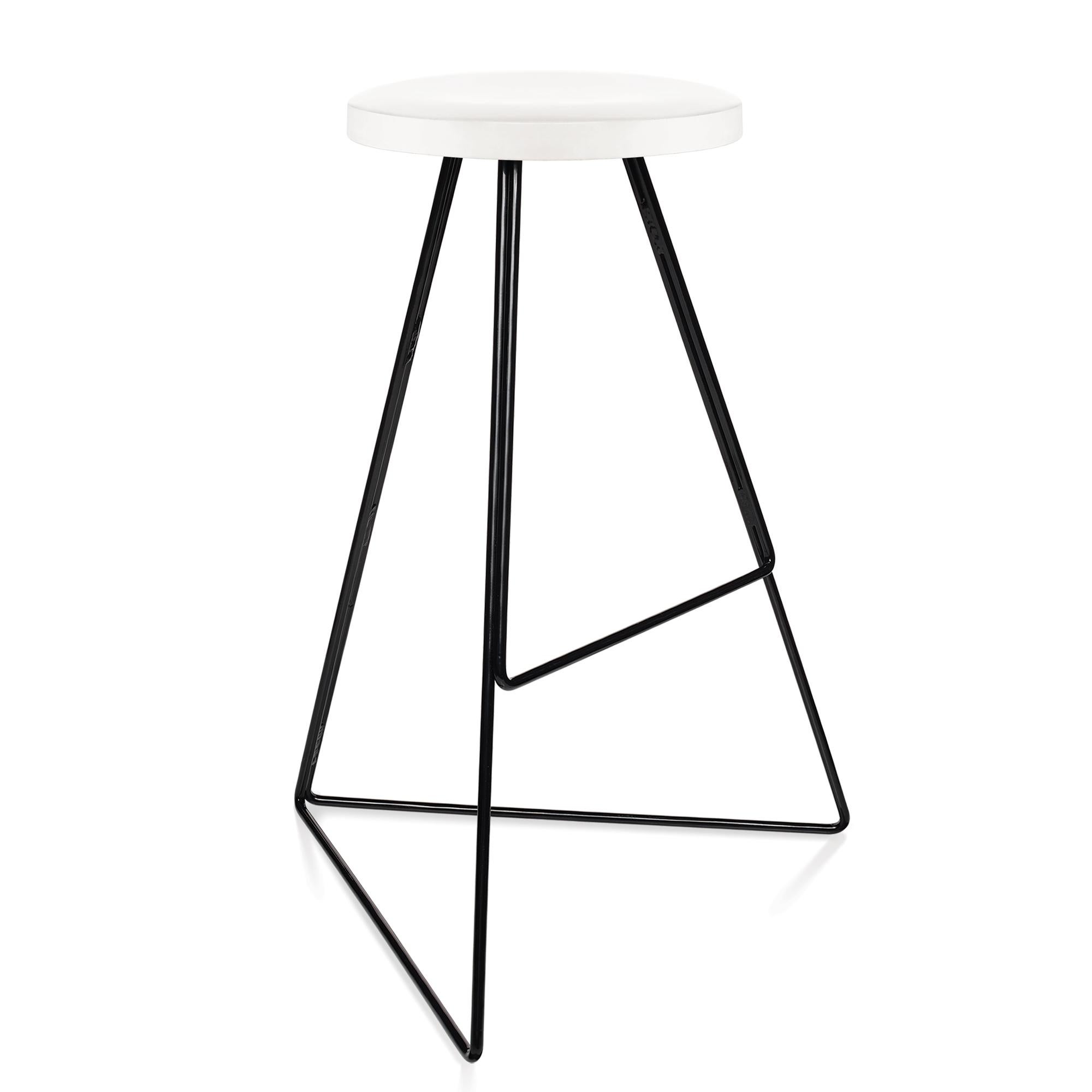 Mid-Century Modern Coleman Stool, White Marble Seat and Black Steel Base, Counter Height For Sale