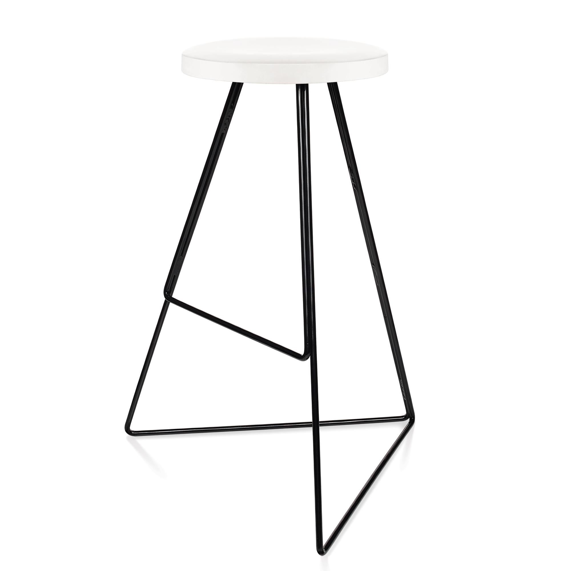 Oiled Coleman Stool, White Marble Seat and Black Steel Base, Counter Height For Sale