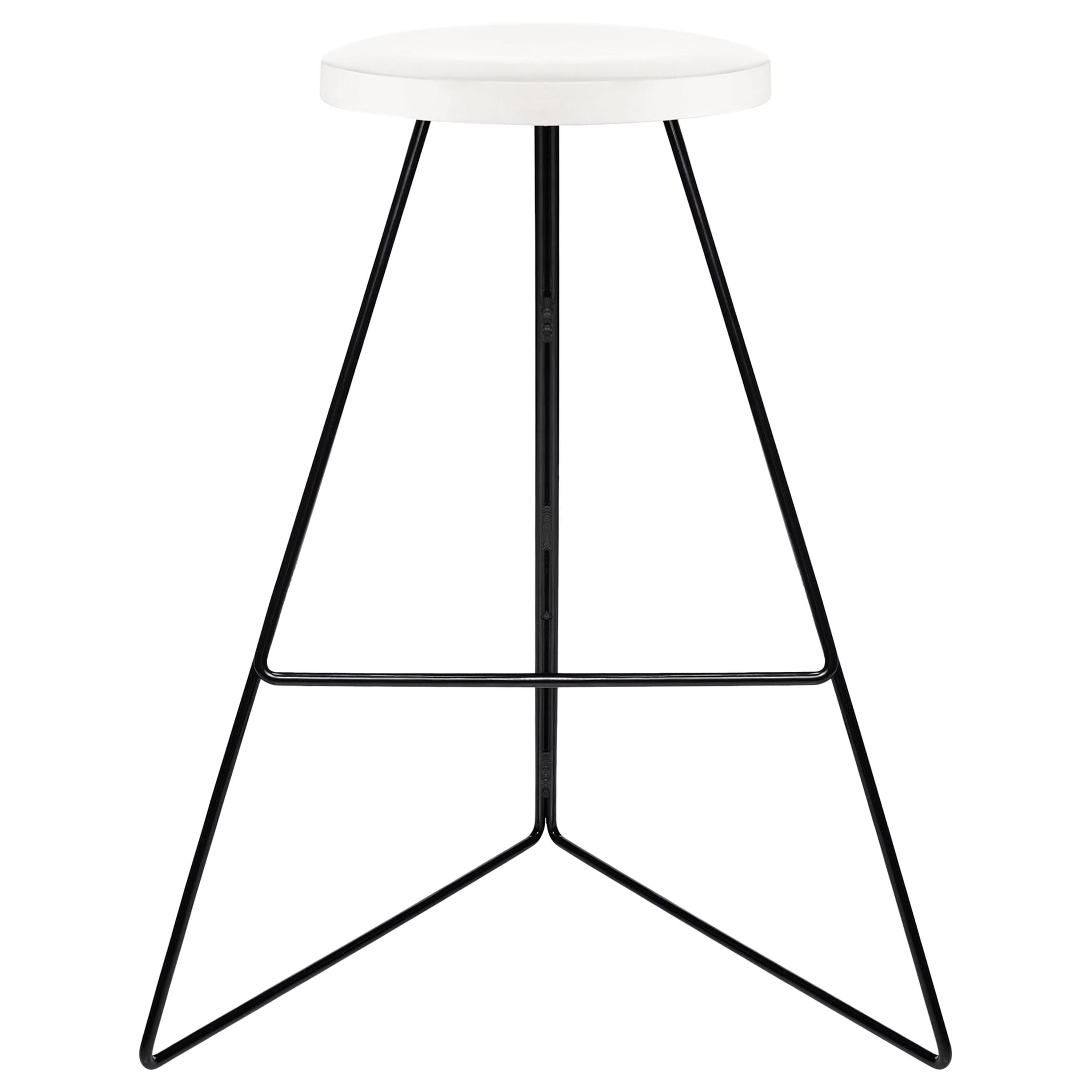 Coleman Stool, White Marble Seat and Black Steel Base, Counter Height For Sale