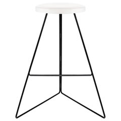 Coleman Stool, White Marble Seat and Black Steel Base, Counter Height