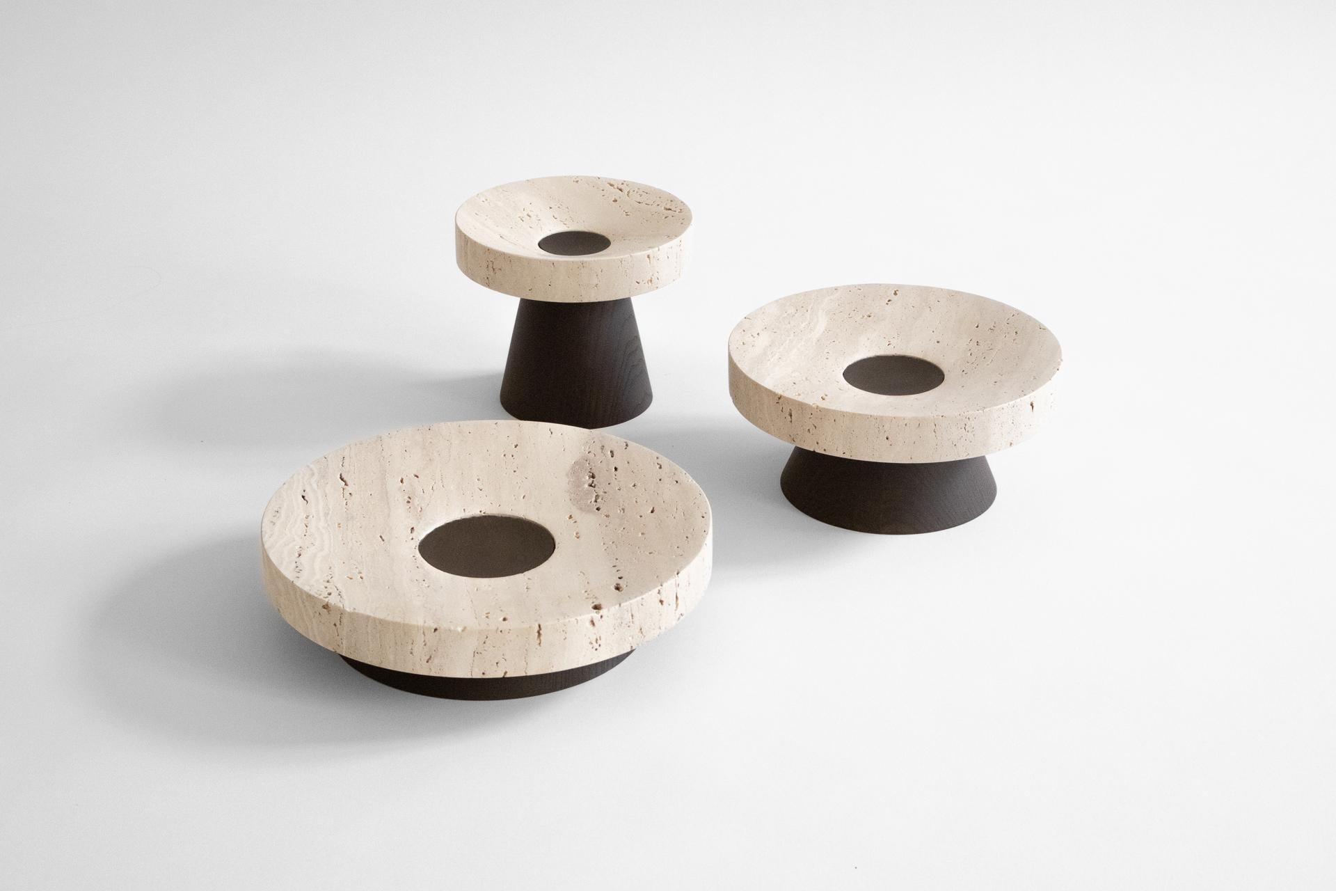 Organic Modern Coliseu Collection Low in Travertine & Smoked Ash Handcrafted in Portugal For Sale