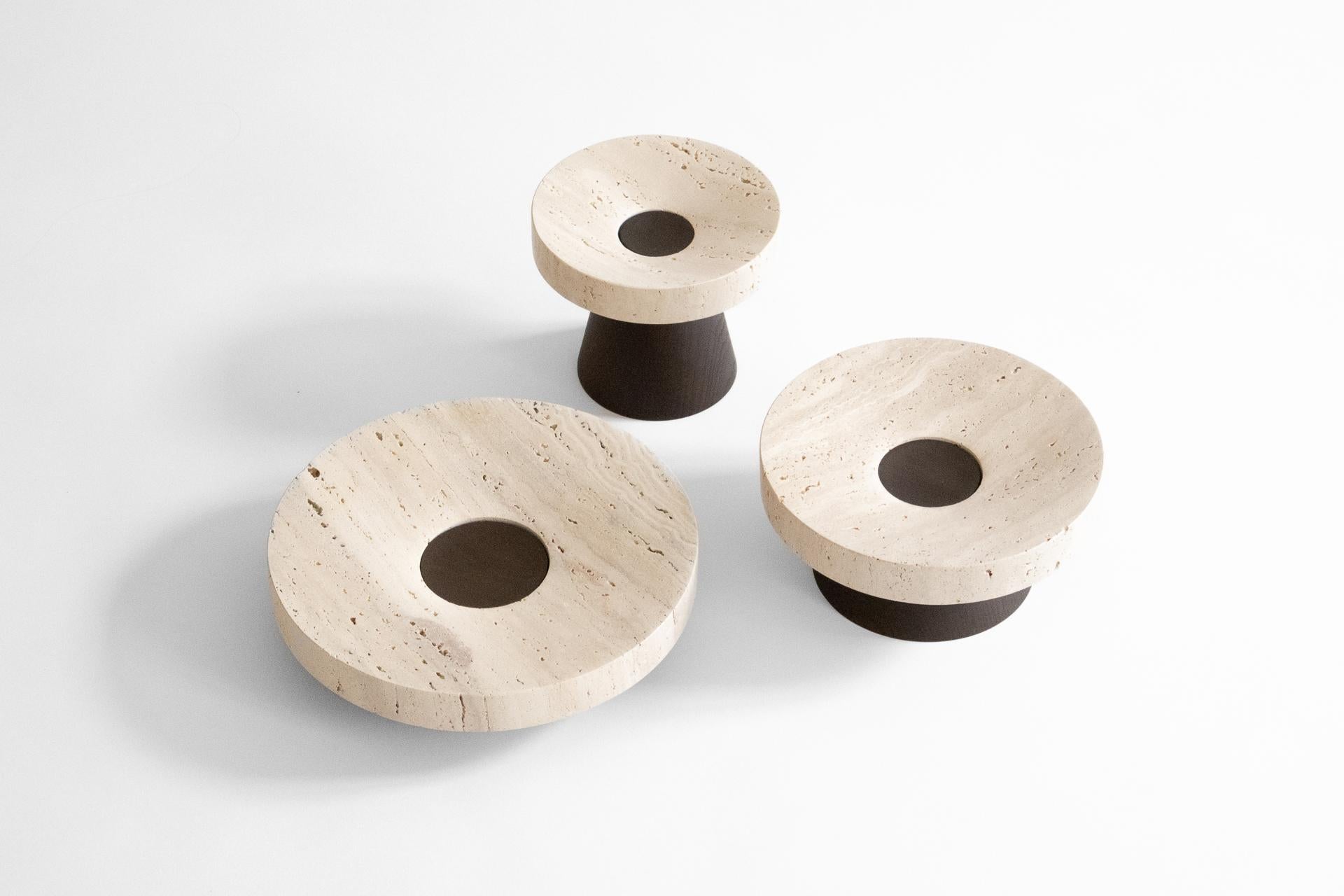Portuguese The Coliseu Collection Medium in Travertine& smoked Ash Handcrafted in Portugal For Sale