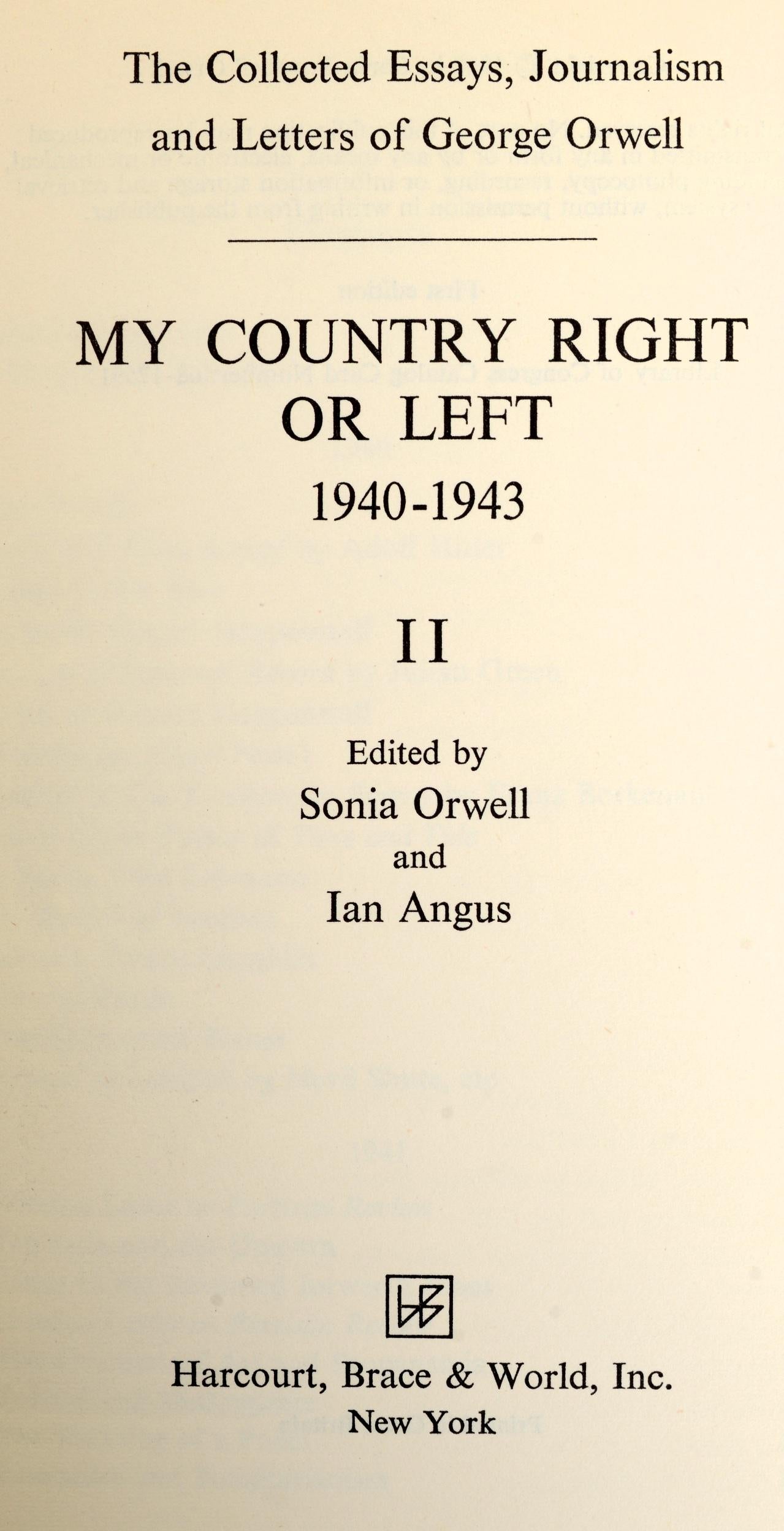 American Collected Essays Journalism & Letters of George Orwell in 4 Volumes, 1st Edition