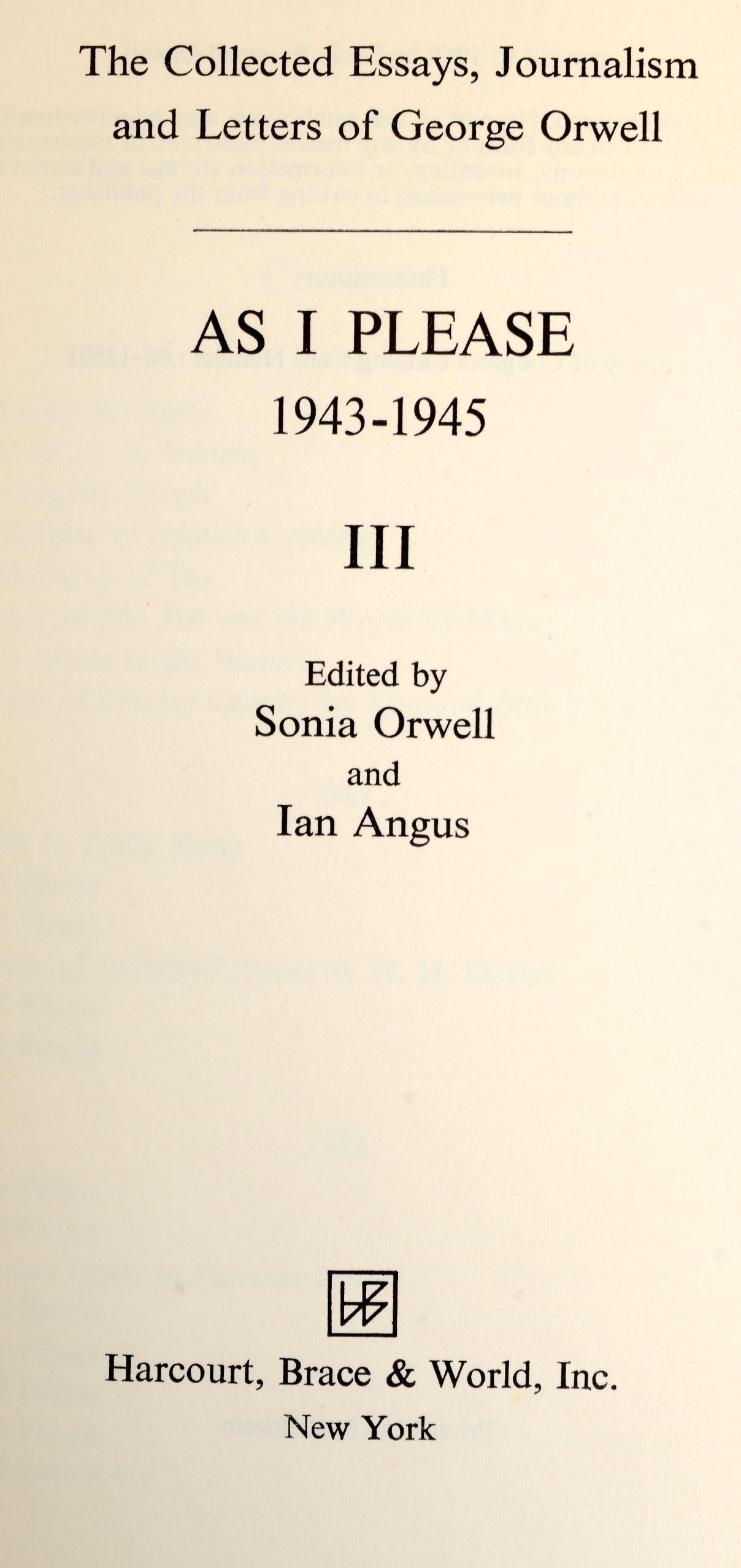 Mid-20th Century Collected Essays Journalism & Letters of George Orwell in 4 Volumes, 1st Edition