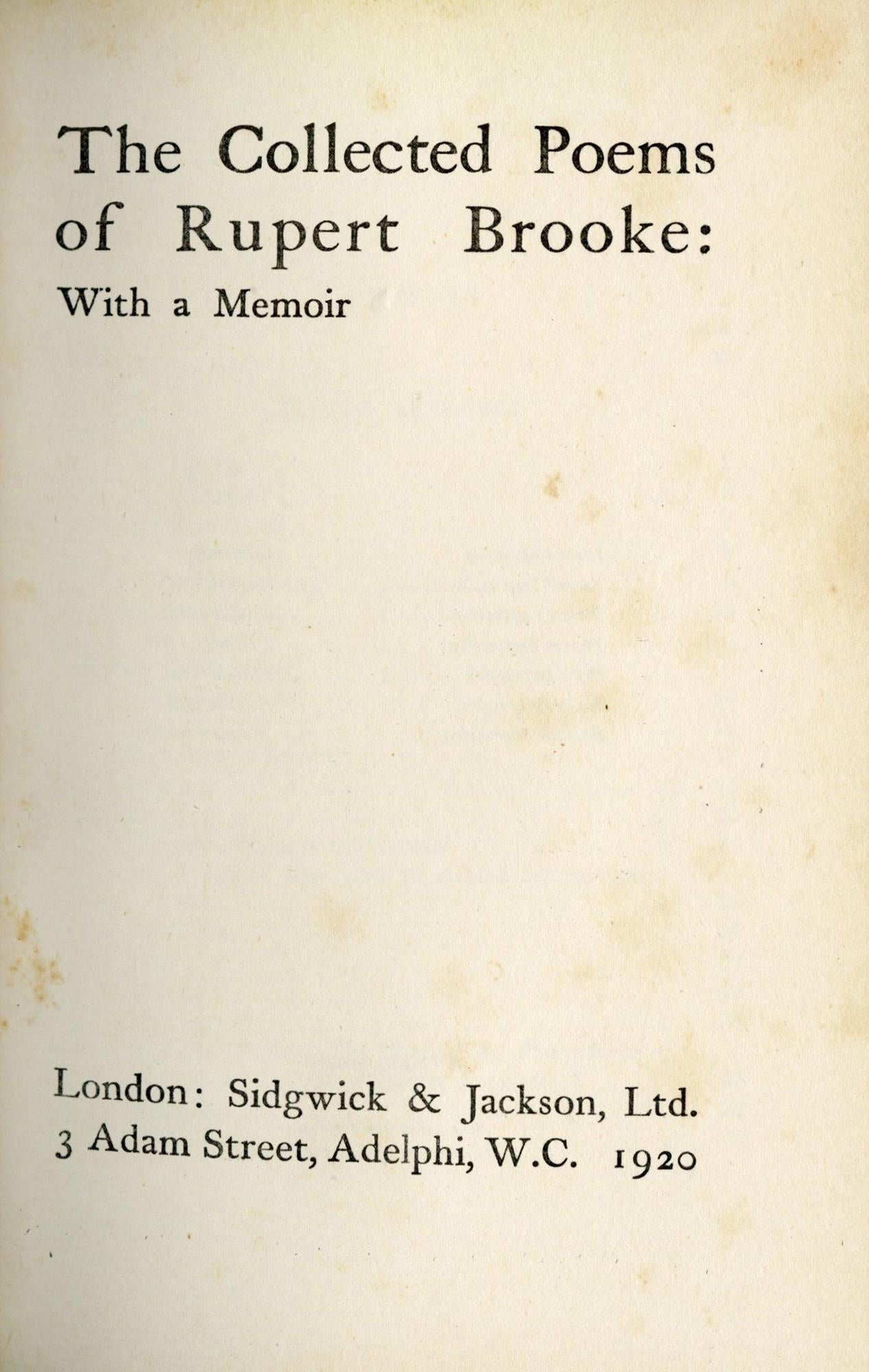 Anglais Les poèmes collectés de Rupert Brooke. Avec un mémoire en vente
