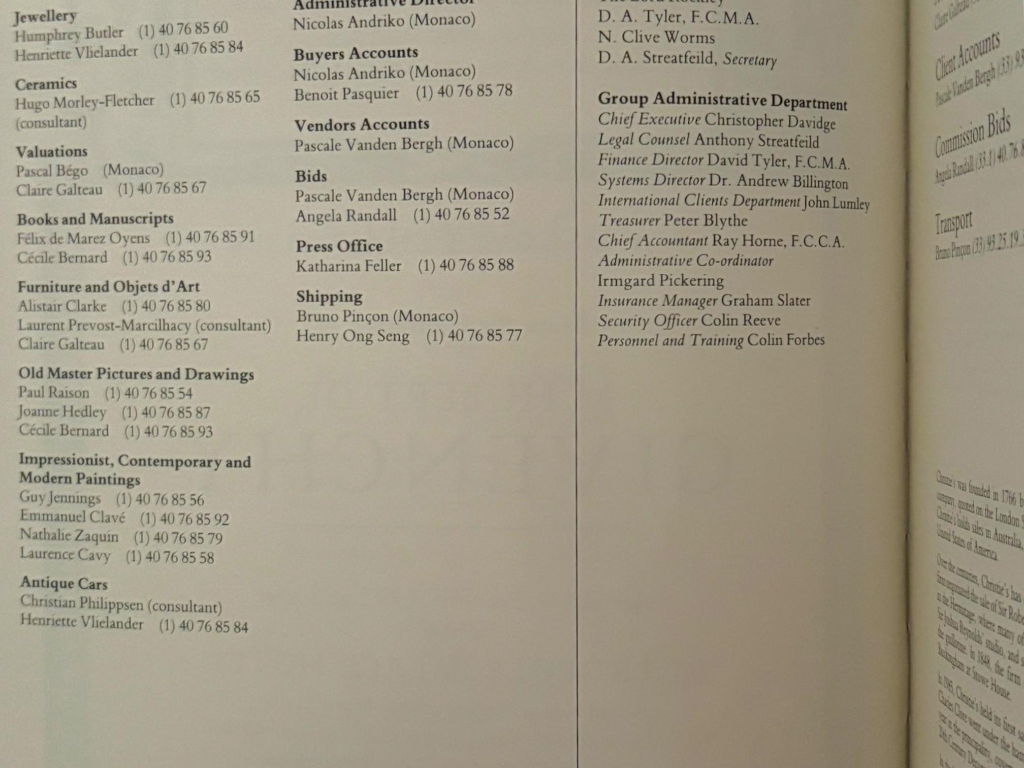 The Collection of M. Hubert Givenchy - 1993 Christie's Monaco Auction Catalog For Sale 3