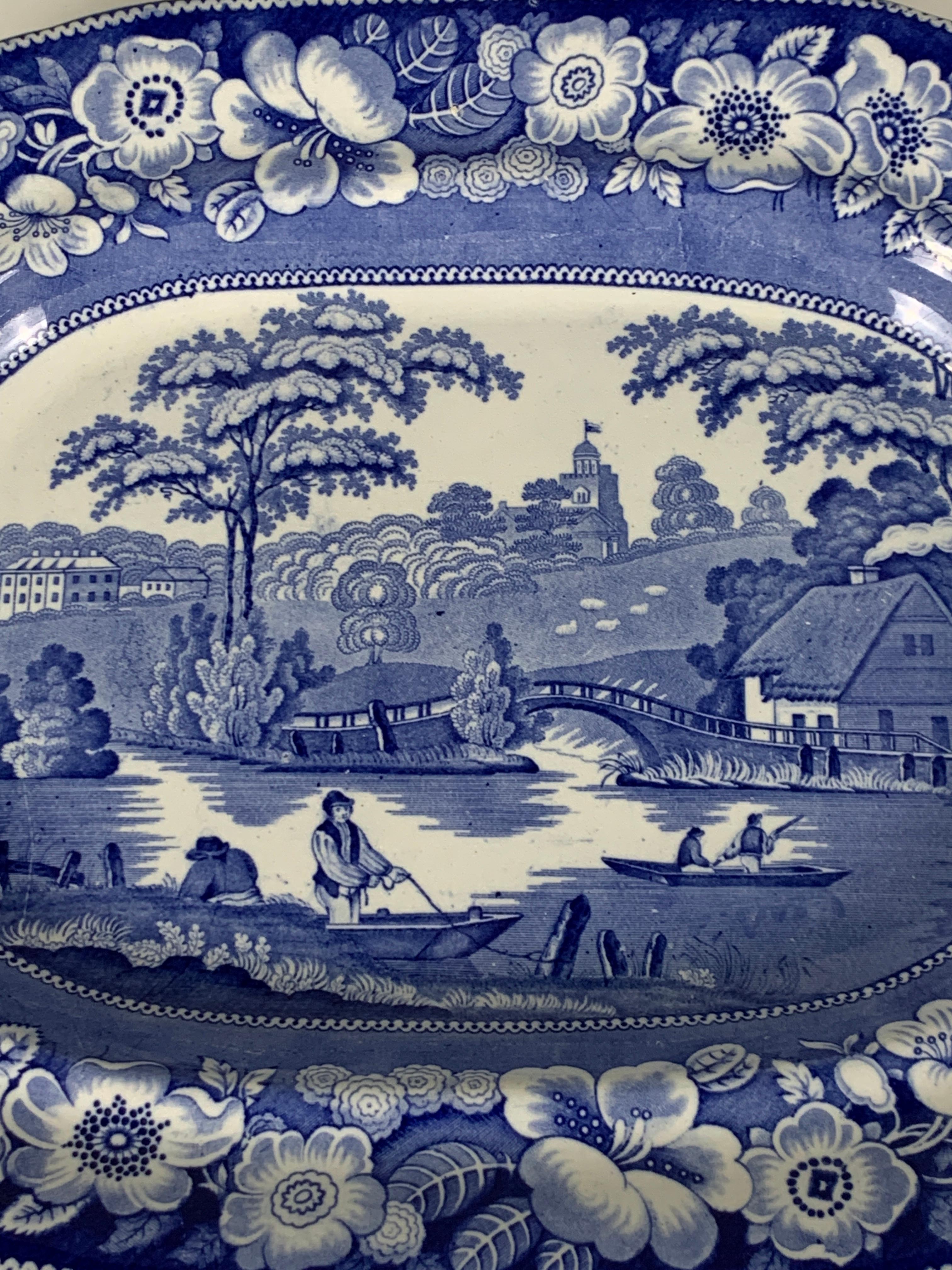 English The Collection of Mario Buatta a Blue and White Staffordshire Platter