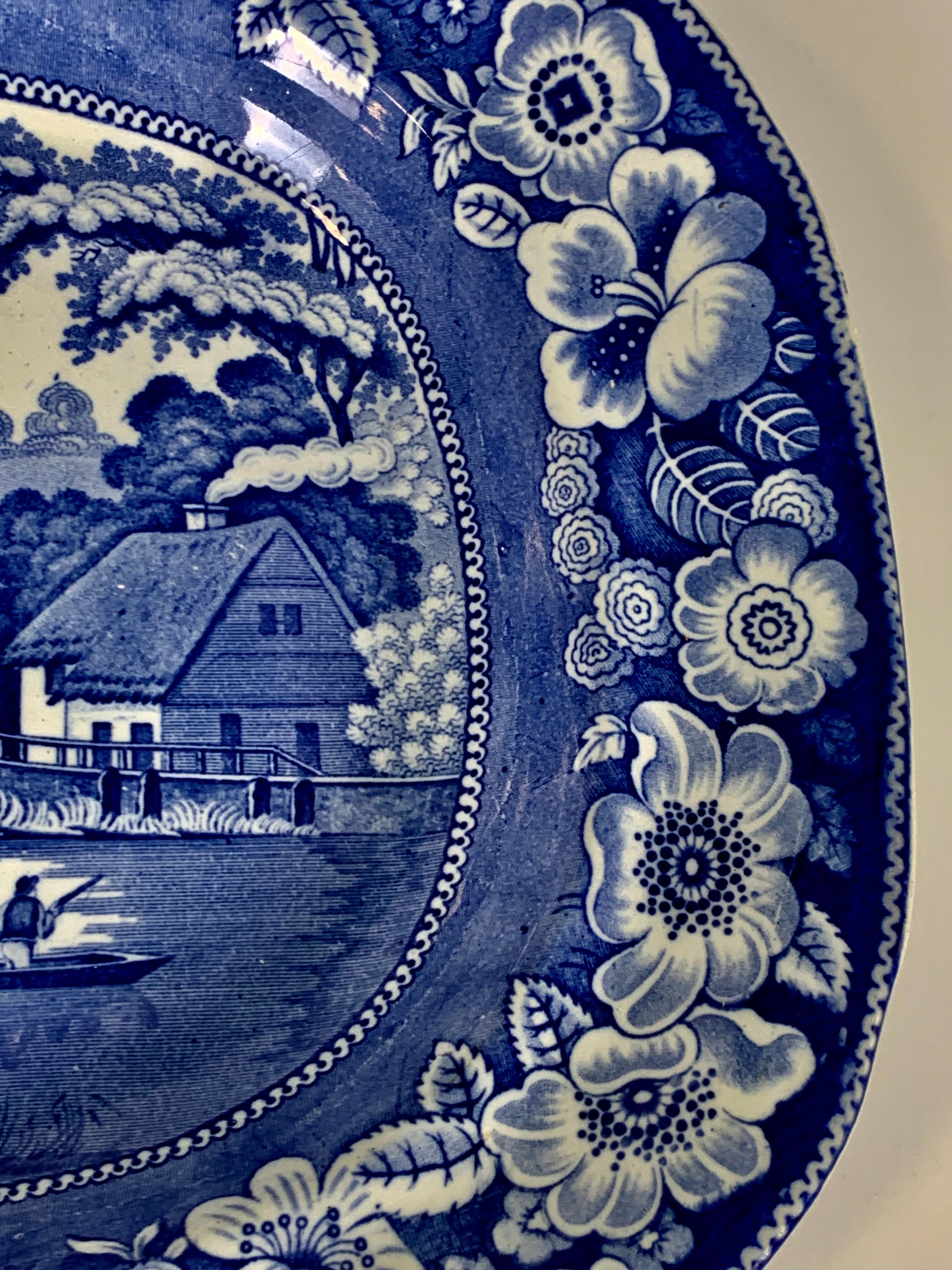 The Collection of Mario Buatta a Blue and White Staffordshire Platter In Excellent Condition In Katonah, NY