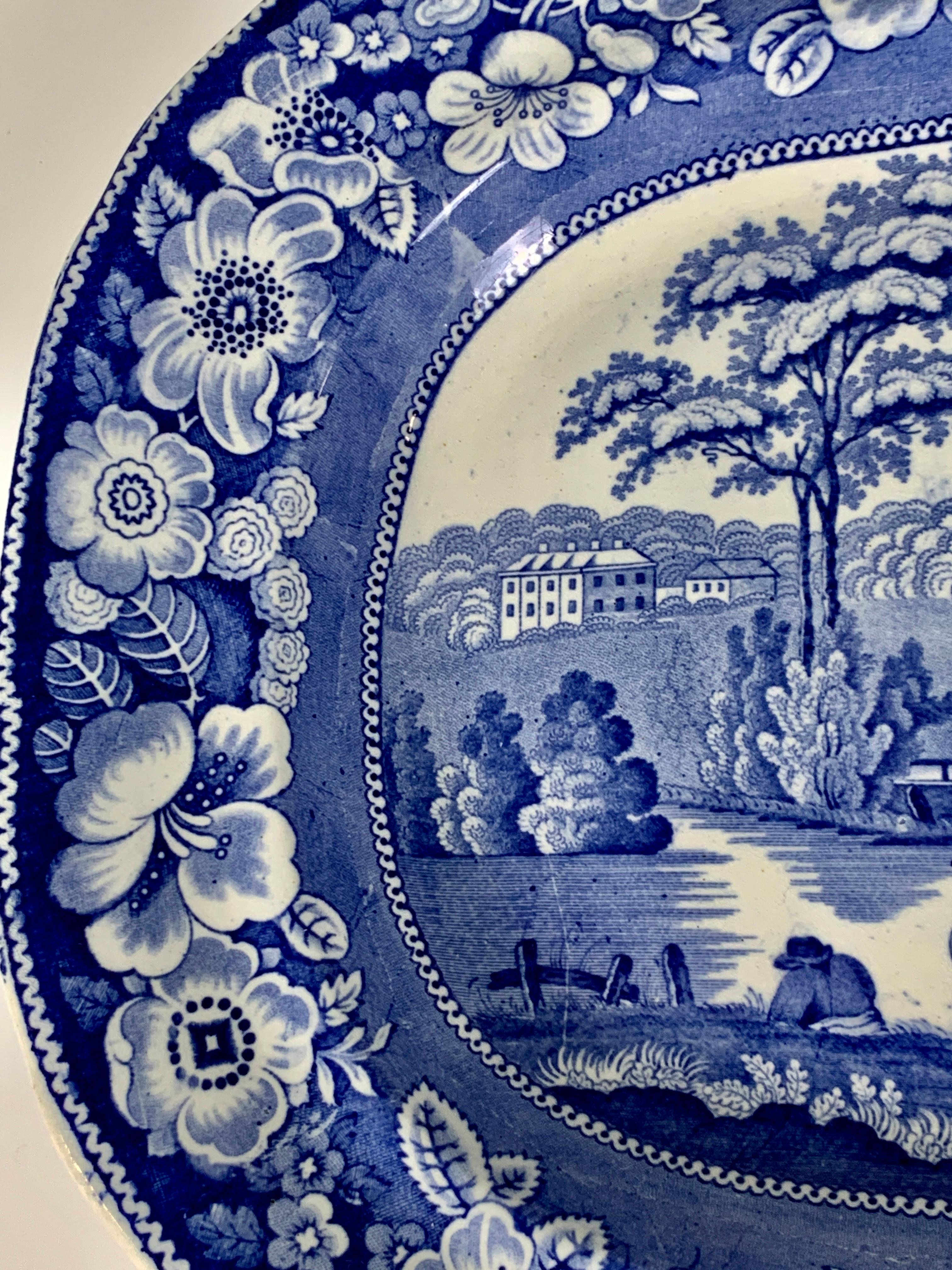 19th Century The Collection of Mario Buatta a Blue and White Staffordshire Platter
