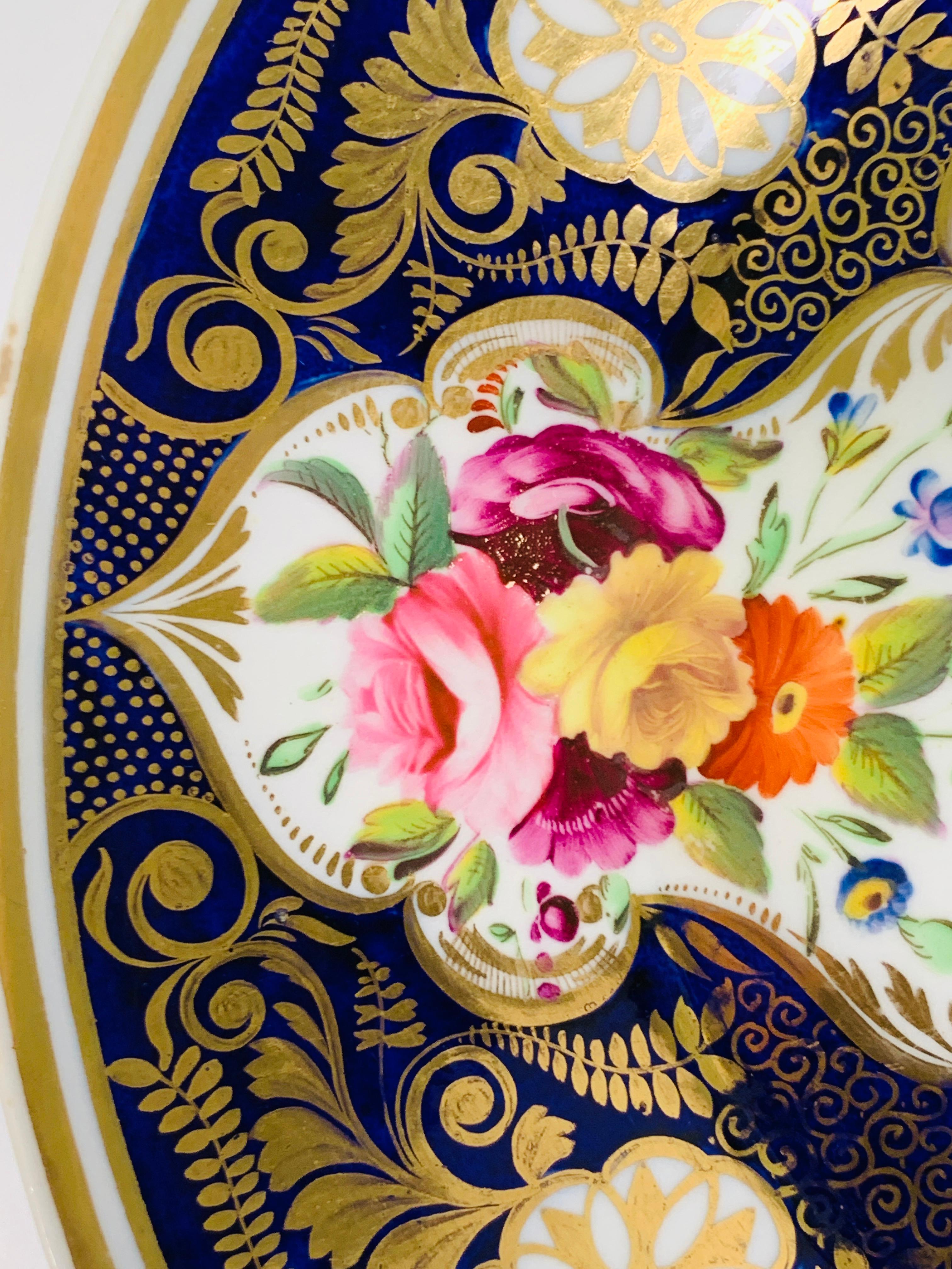 Hand-Painted The Collection of Mario Buatta a Deep Blue Staffordshire Saucer Dish w/ Flowers