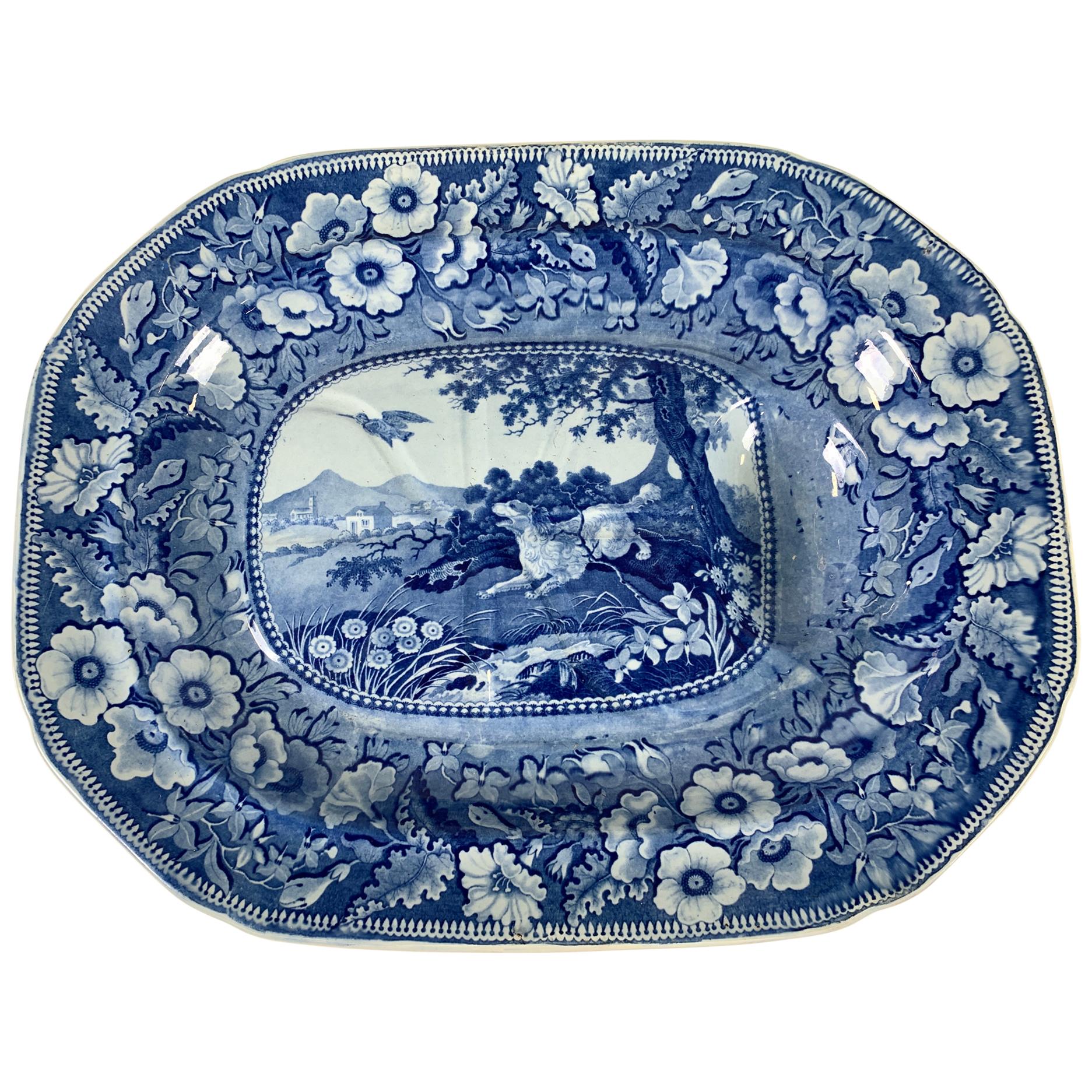 The Collection of Mario Buatta a Large Blue and White Staffordshire Platter