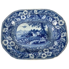 The Collection of Mario Buatta a Large Blue and White Staffordshire Platter