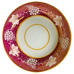 Antique The Collection of Mario Buatta Pink Lustre Porcelain Saucer Made England c- 1830