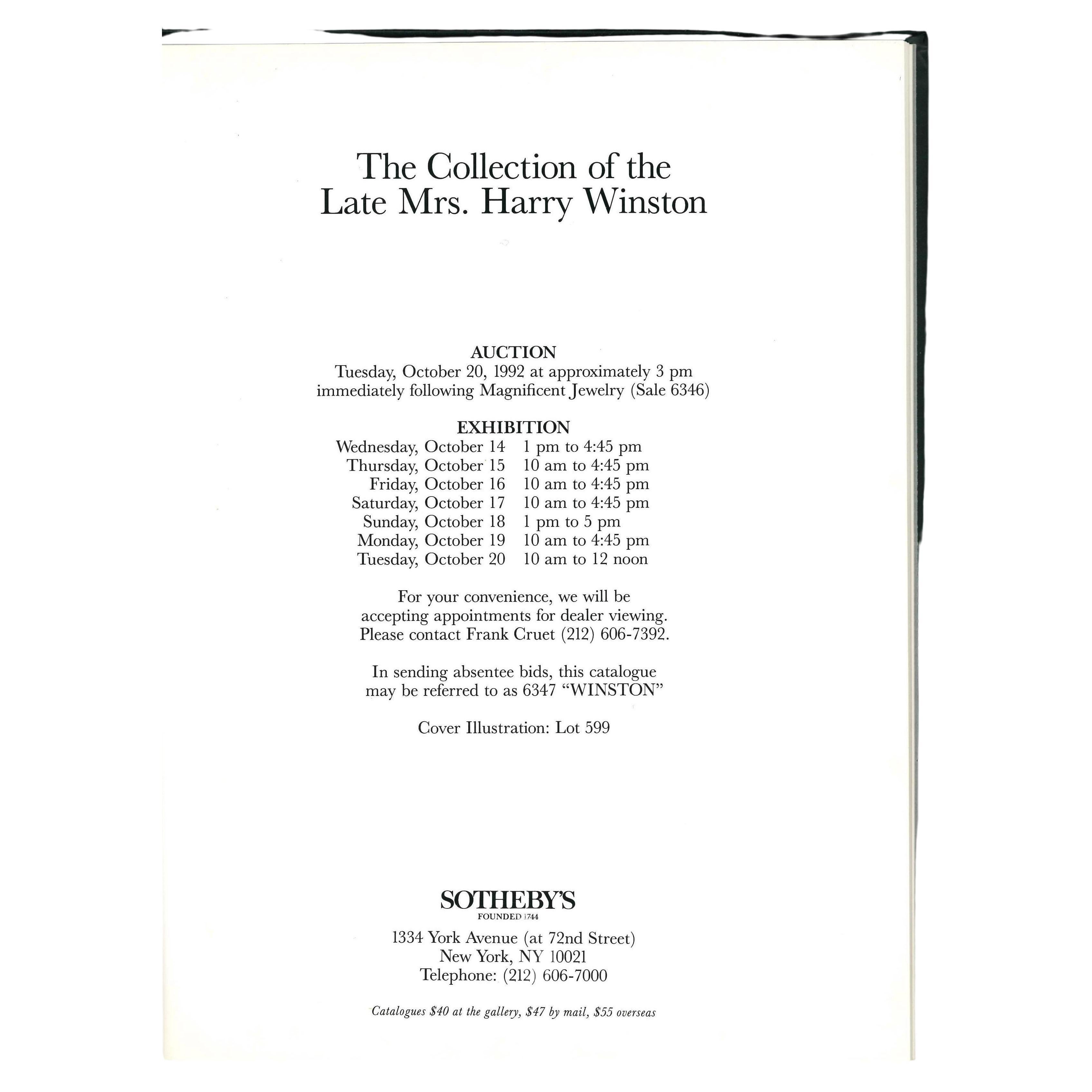 Sothebys Catalogue: The Collection of the Late Mrs Harry Winston, 1992 (Book)