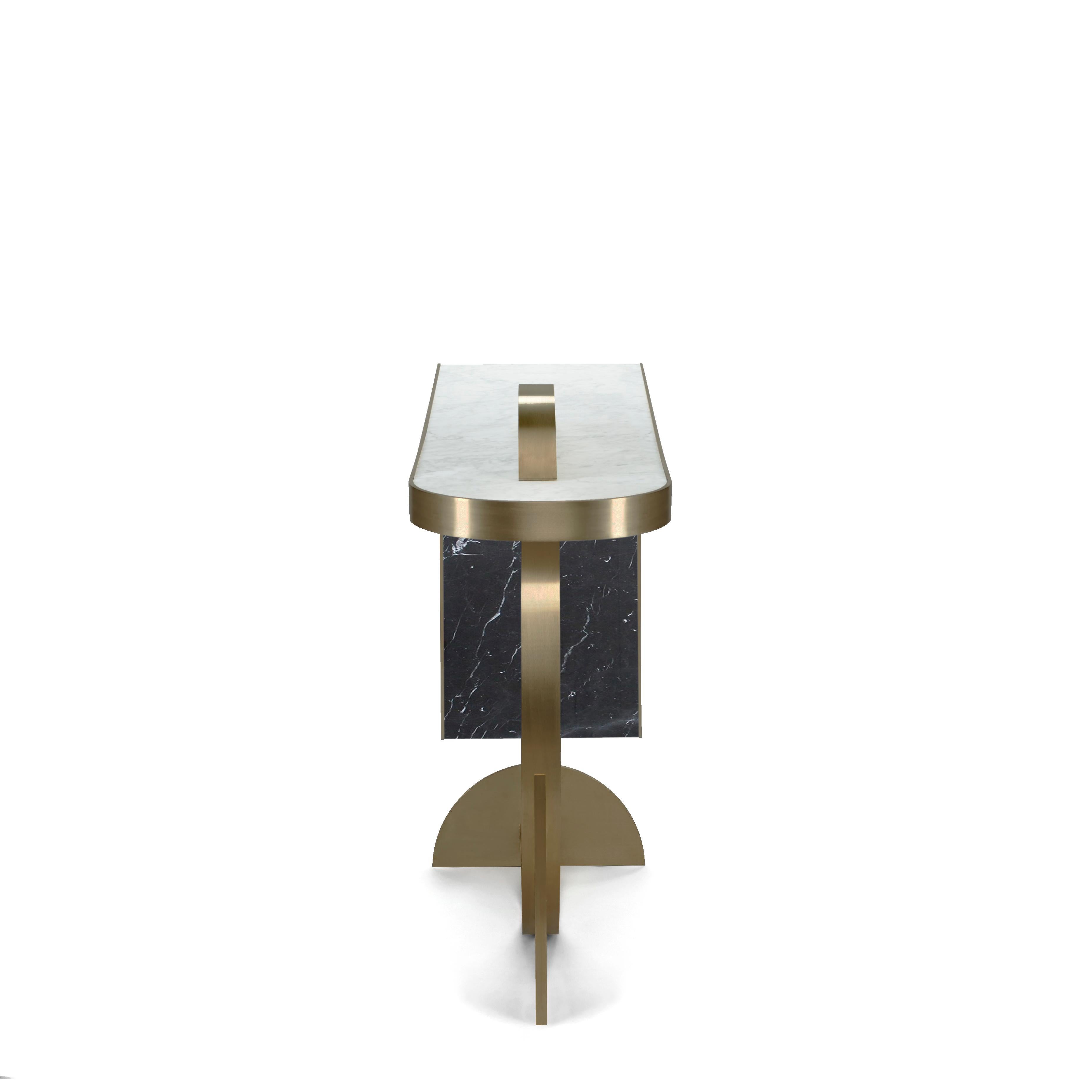 Italian The Collision Console Carrara Marble and Brushed Brass, Onyx, by Lara Bohinc