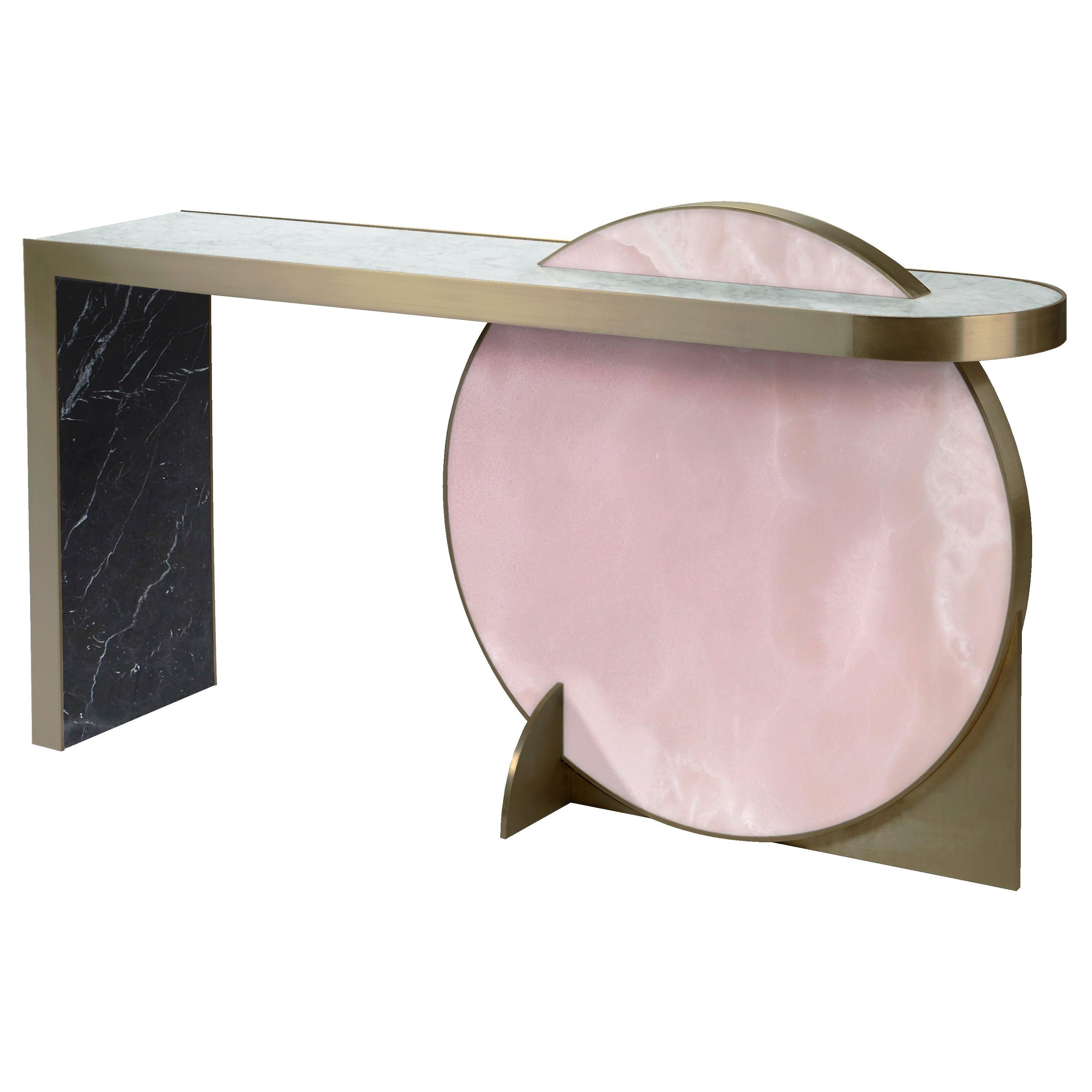 The Collision Console Carrara Marble and Brushed Brass, Onyx, by Lara Bohinc