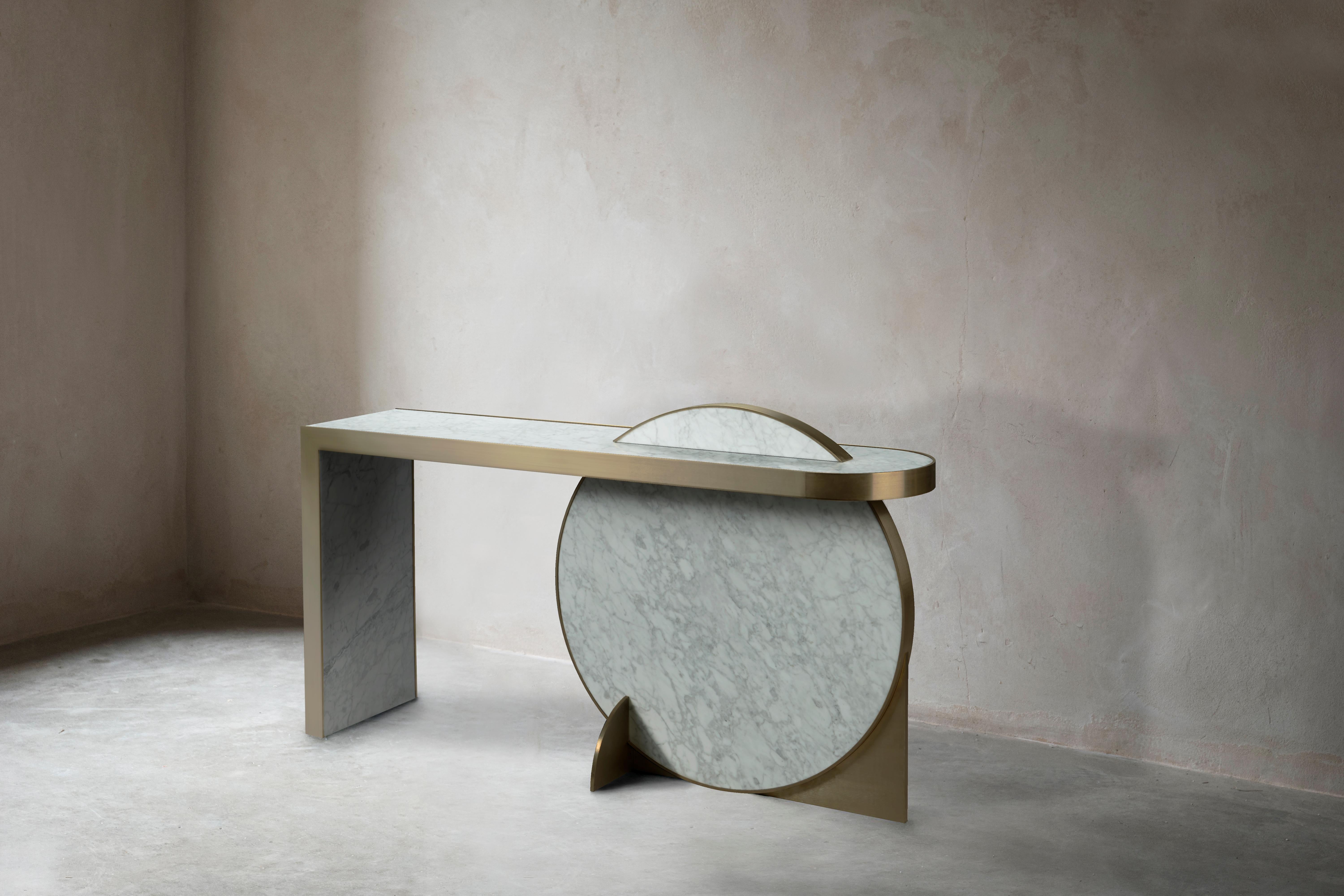 Italian The Collision Console Carrara Marble and Brushed Brass, Snow, by Lara Bohinc For Sale