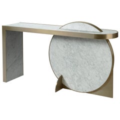 The Collision Console Carrara Marble and Brushed Brass, Snow, by Lara Bohinc