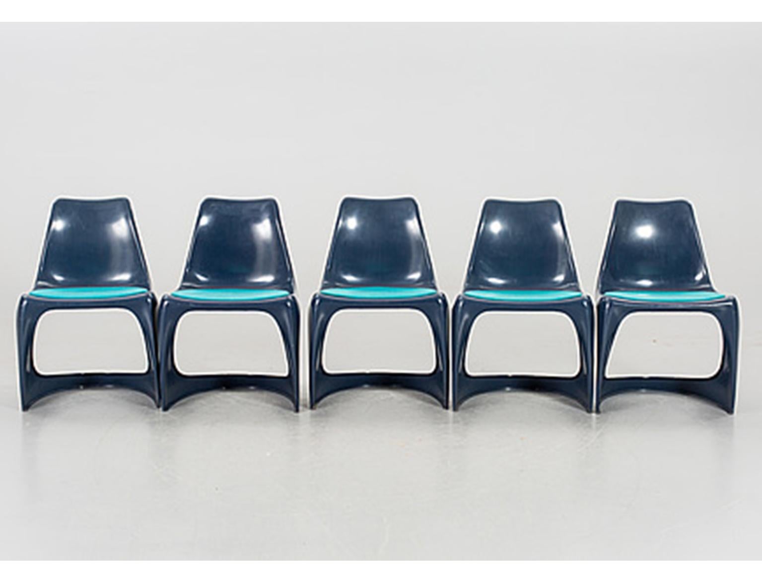 Farbe Beat, Cado, fünf stapelbare Stühle, Dänemark, 1970er Jahre, von Sten Østergaard im Angebot 2