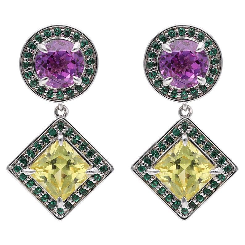The Colour Block Purple and Yellow Sapphire Earrings, 10kt White Gold For Sale