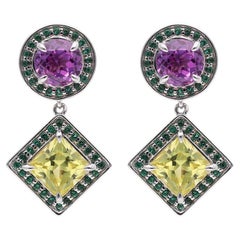 Used The Colour Block Purple and Yellow Sapphire Earrings, 18kt White Gold