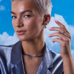 The Colour Block Sapphire Earrings, Silver