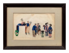 Complete Set of Twelve Chinese Export Pith Paintings Framed in "Solid Ebony"