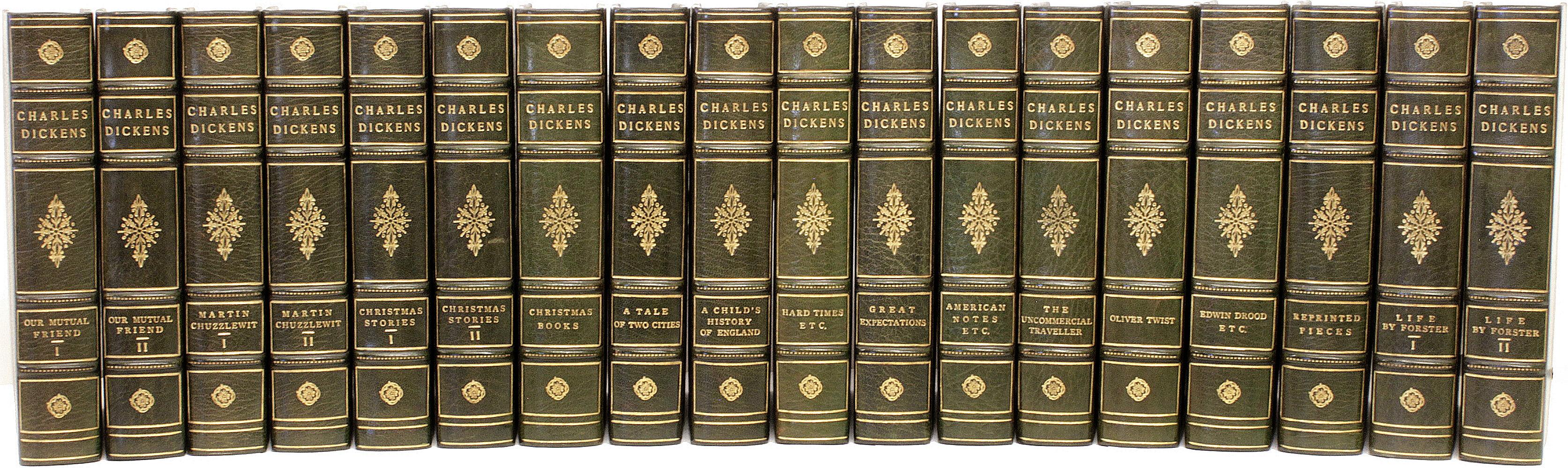 AUTHOR: DICKENS, Charles. 

TITLE: The Complete Works Of Charles Dickens.

PUBLISHER: NY: Chas. Scribner's Sons, 1902.

DESCRIPTION: 36 vols., 8-1/4