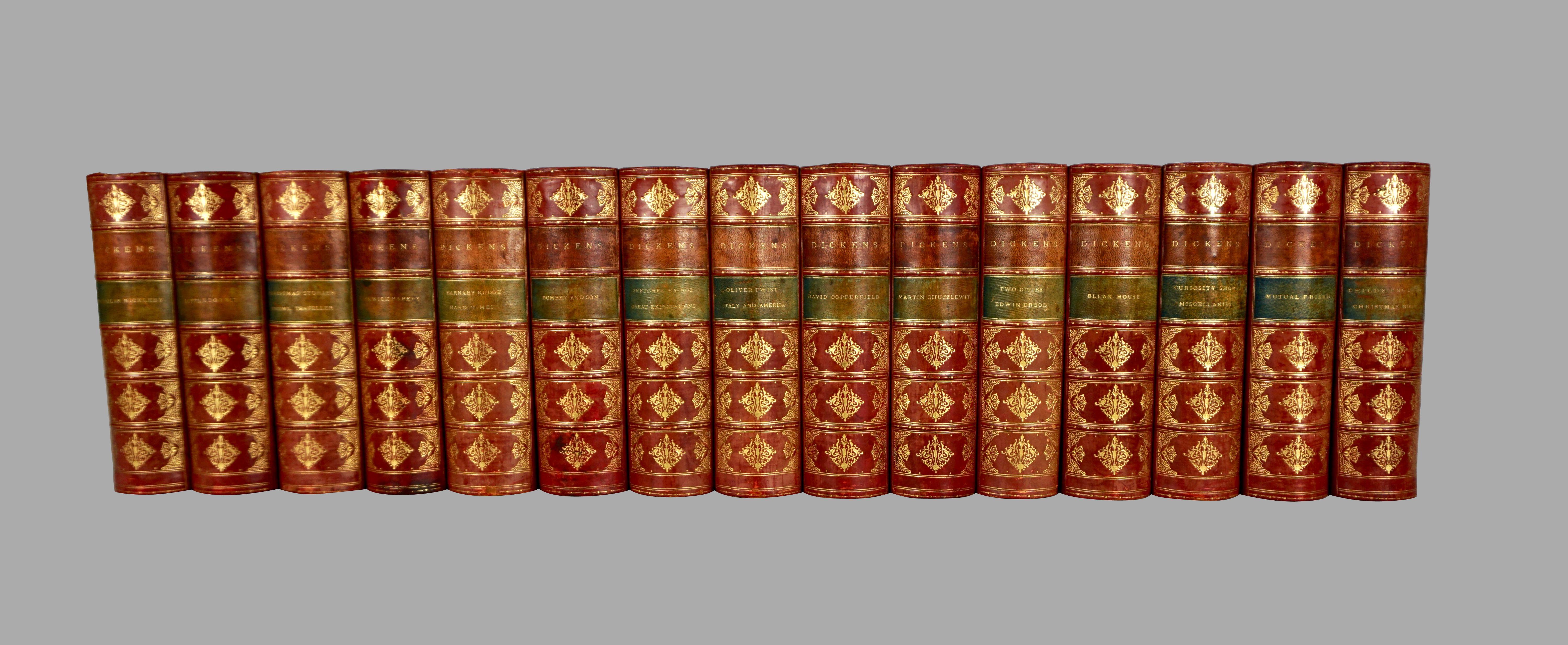 The Complete Works of Charles Dickens Bound in Red Leather and Marbleized Paper 1